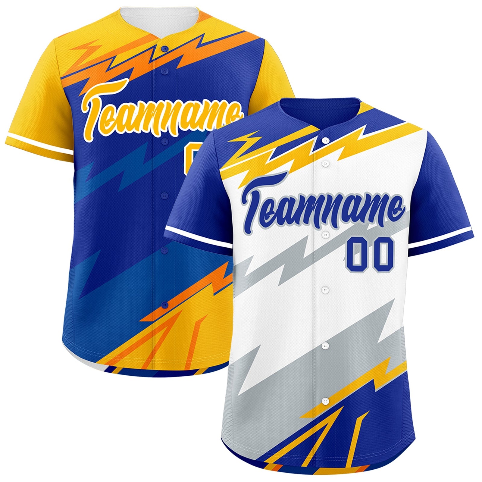 Custom White Royal Blue Silver short sleeves Reversible Lightning Pattern Graffiti Graffiti Pattern Breathable Baseball Jersey| KXKSHOP