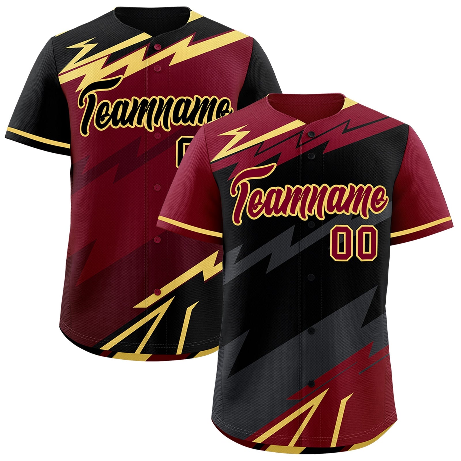 Custom Black Gray Crimson short sleeves Reversible Lightning Pattern Graffiti Graffiti Pattern Breathable Baseball Jersey| KXKSHOP