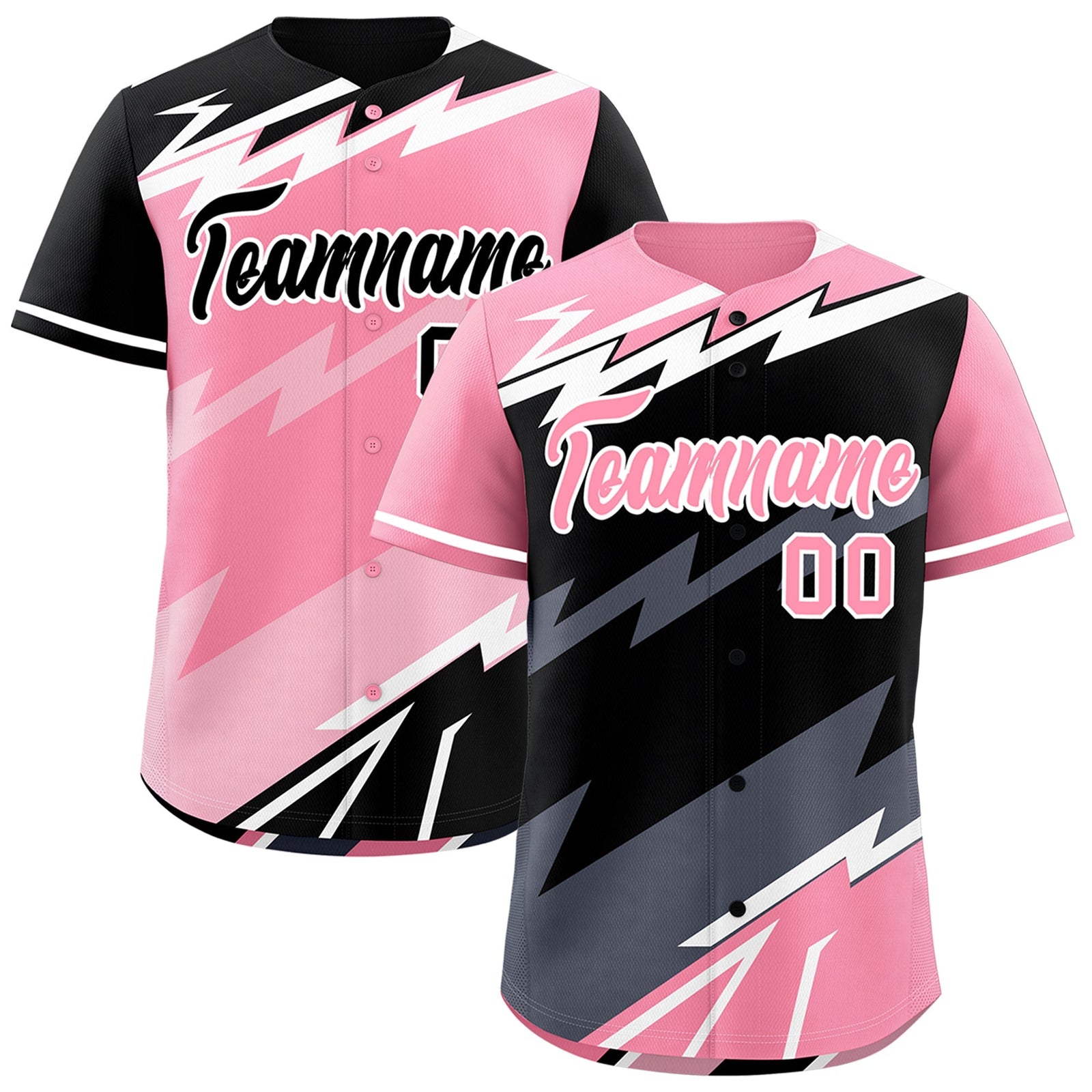 Custom Black Light Pink Gray short sleeves Reversible Lightning Pattern Graffiti Graffiti Pattern Breathable Baseball Jersey| KXKSHOP