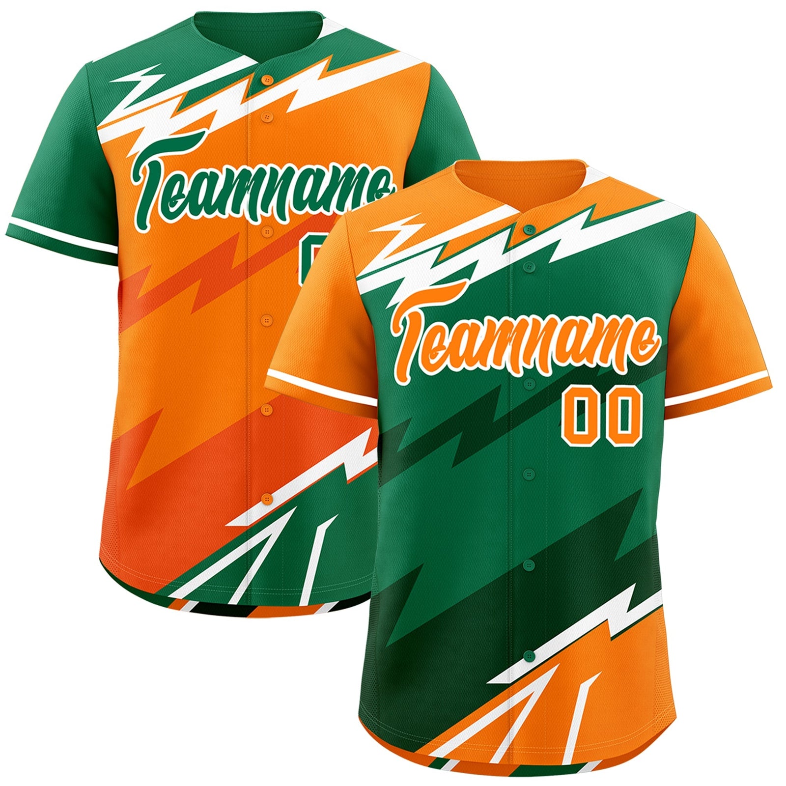 Custom Kelly Green Orange Dark Green short sleeves Reversible Lightning Pattern Graffiti Graffiti Pattern Breathable Baseball Jersey| KXKSHOP