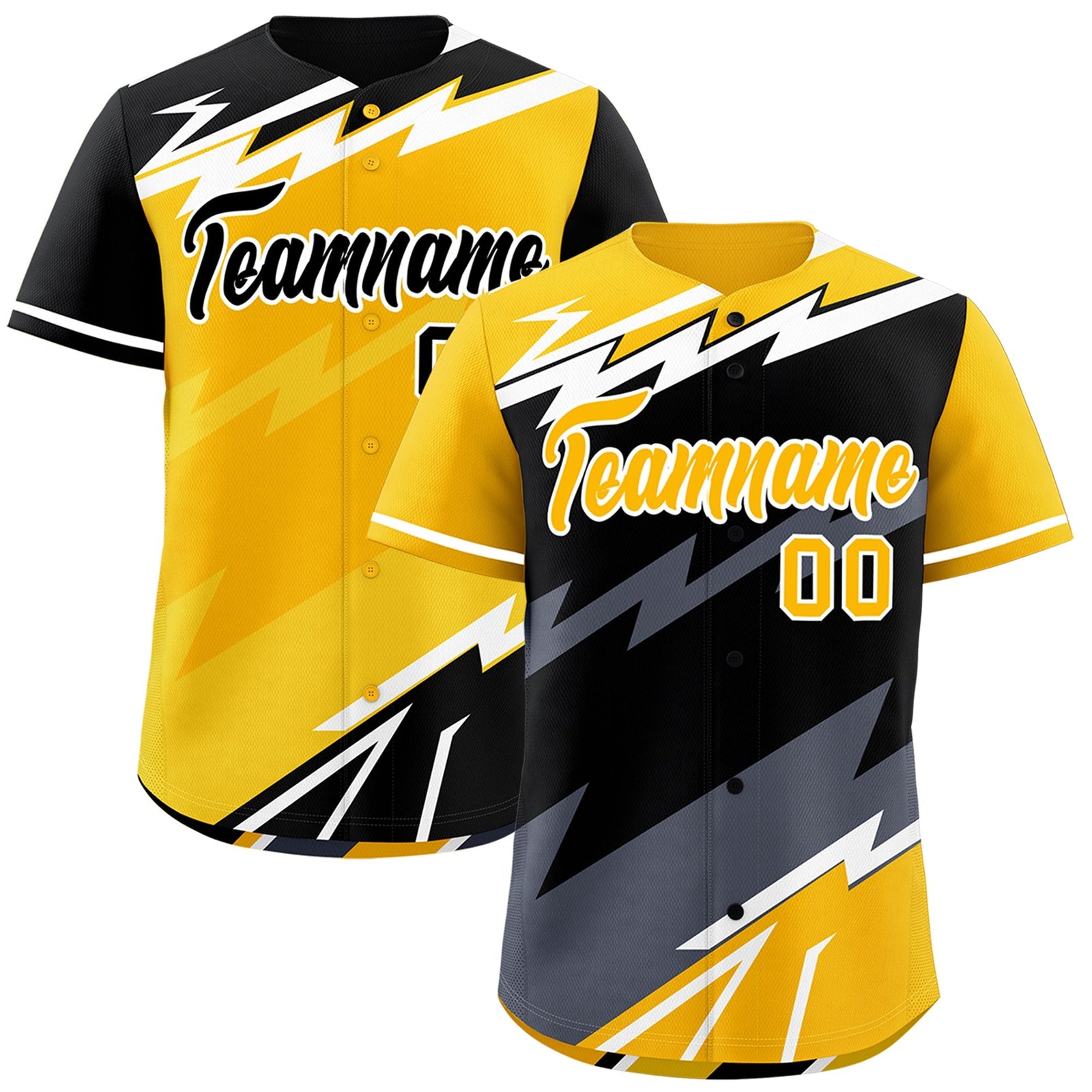 Custom Black Yellow Gray short sleeves Reversible Lightning Pattern Graffiti Graffiti Pattern Lightweight Baseball Jersey| KXKSHOP