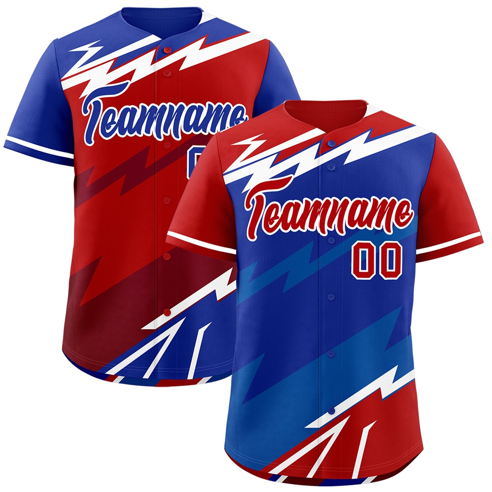 Custom Royal Blue Red Royal short sleeves Reversible Lightning Pattern Graffiti Graffiti Pattern Breathable Baseball Jersey| KXKSHOP