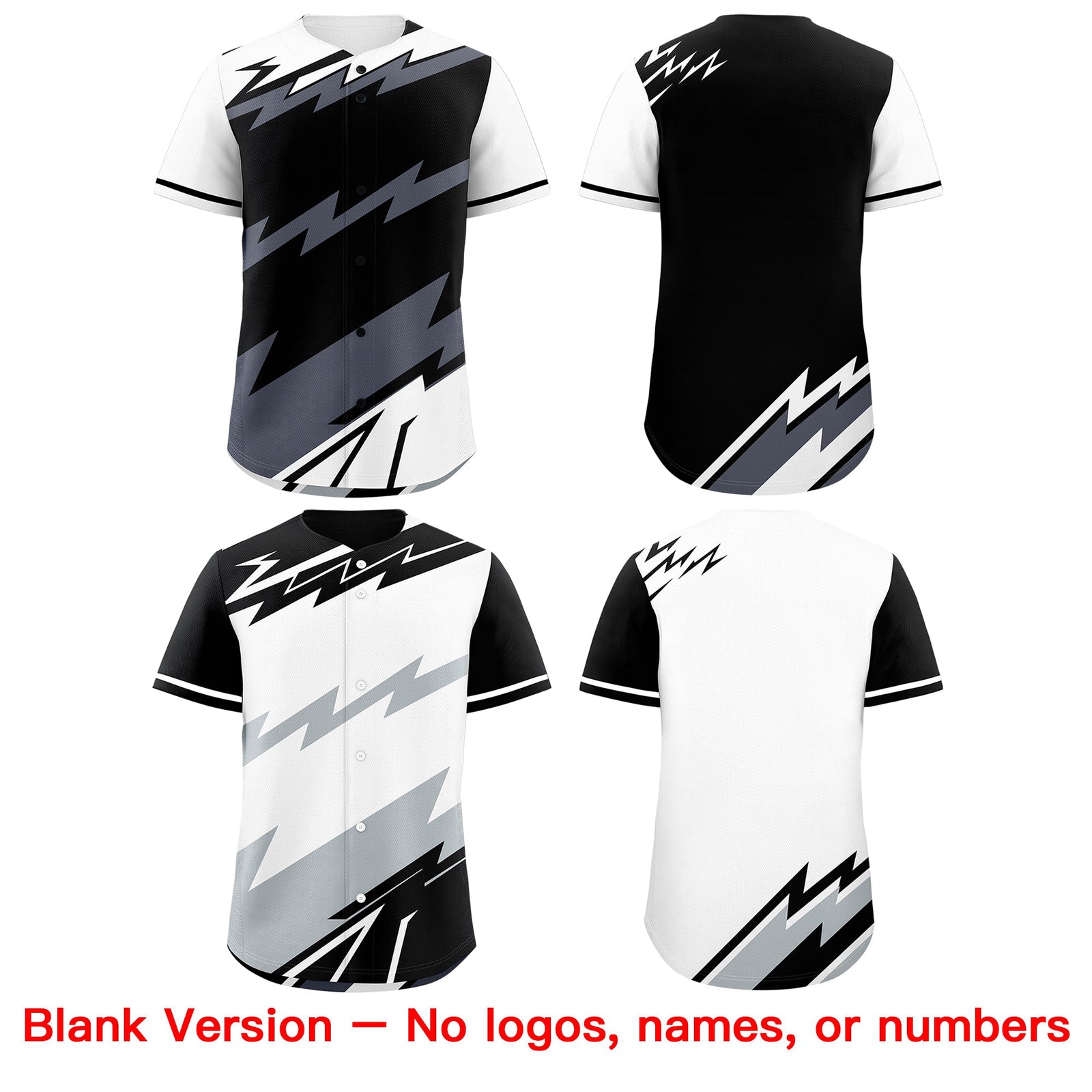 Custom Black White Gray short sleeves Reversible Lightning Pattern Graffiti Graffiti Pattern Lightweight Baseball Jersey| KXKSHOP