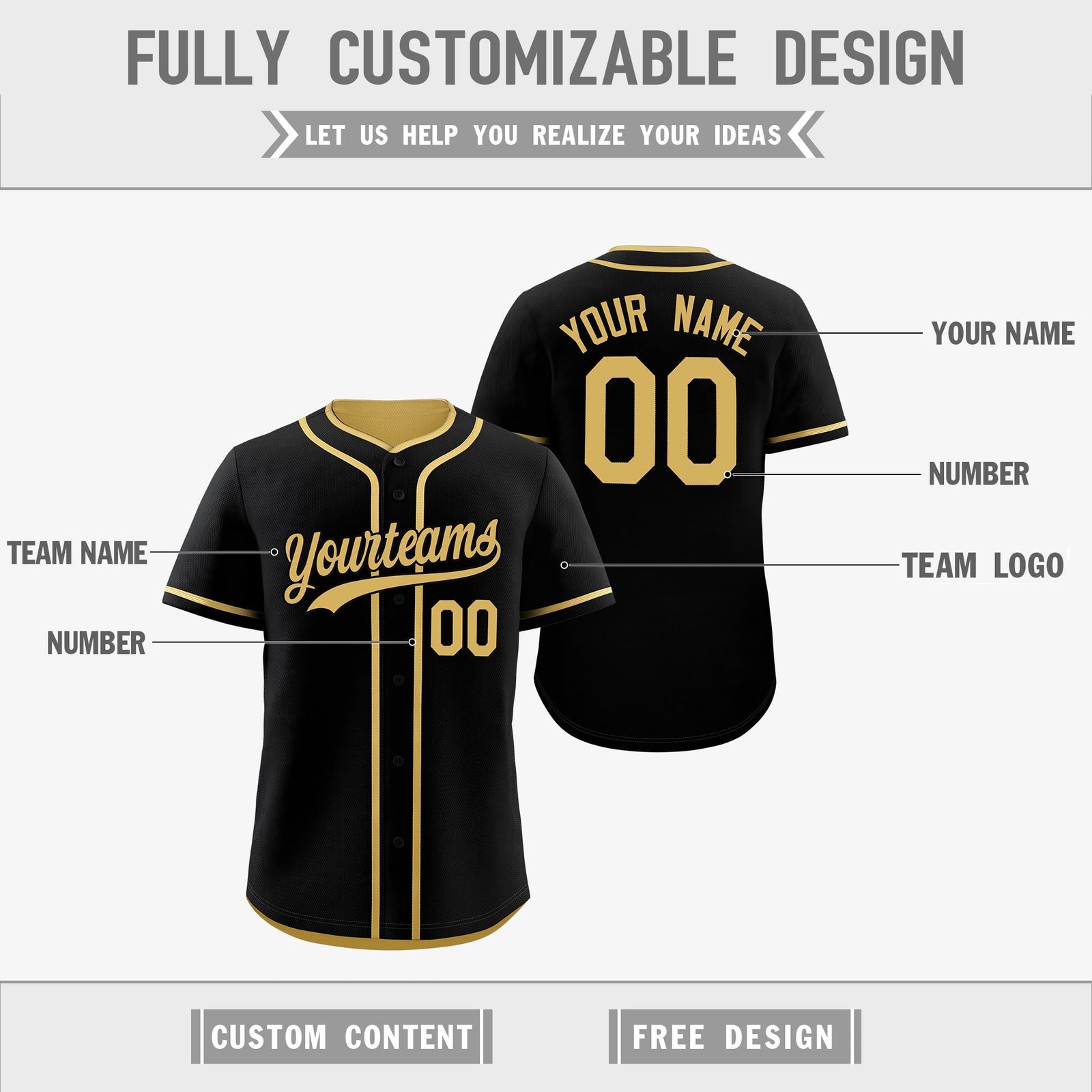 Custom Old Gold Black Reversible Classic Style Moisture-Wicking Baseball Jersey| KXKSHOP