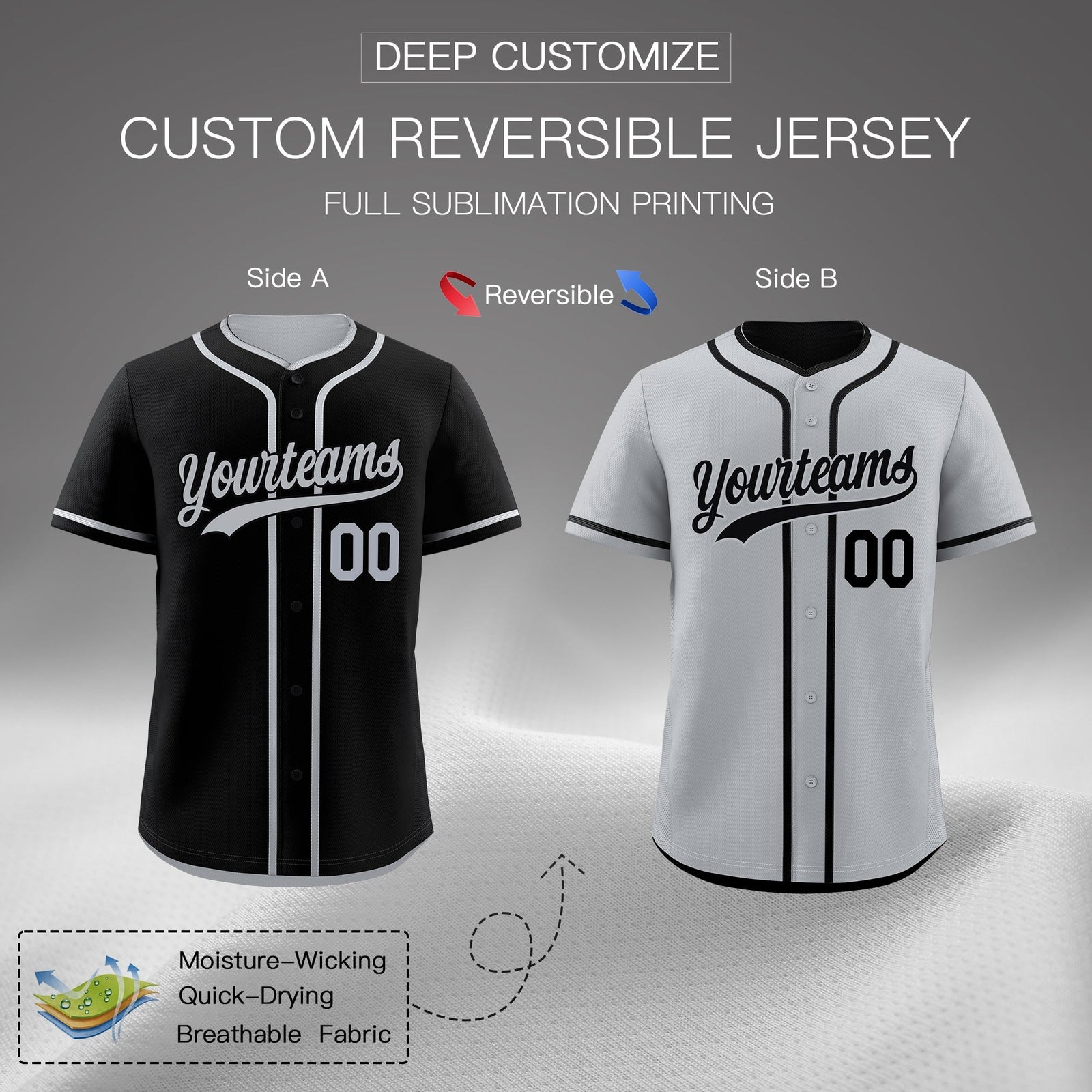 Custom Silver Black Reversible Classic Style Lightweight Baseball Jersey| KXKSHOP