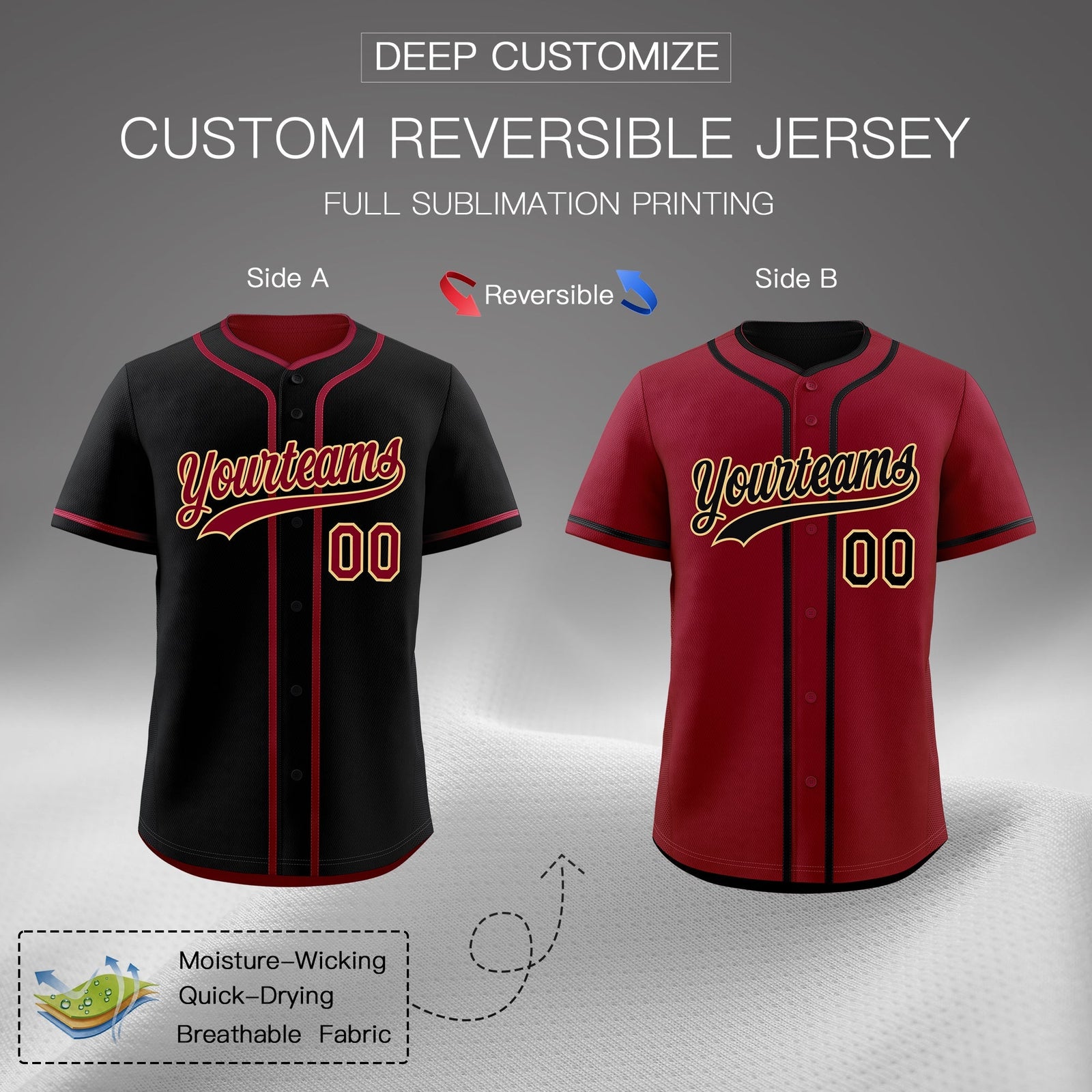 Custom Crimson Black Reversible Classic Style Moisture-Wicking Baseball Jersey| KXKSHOP