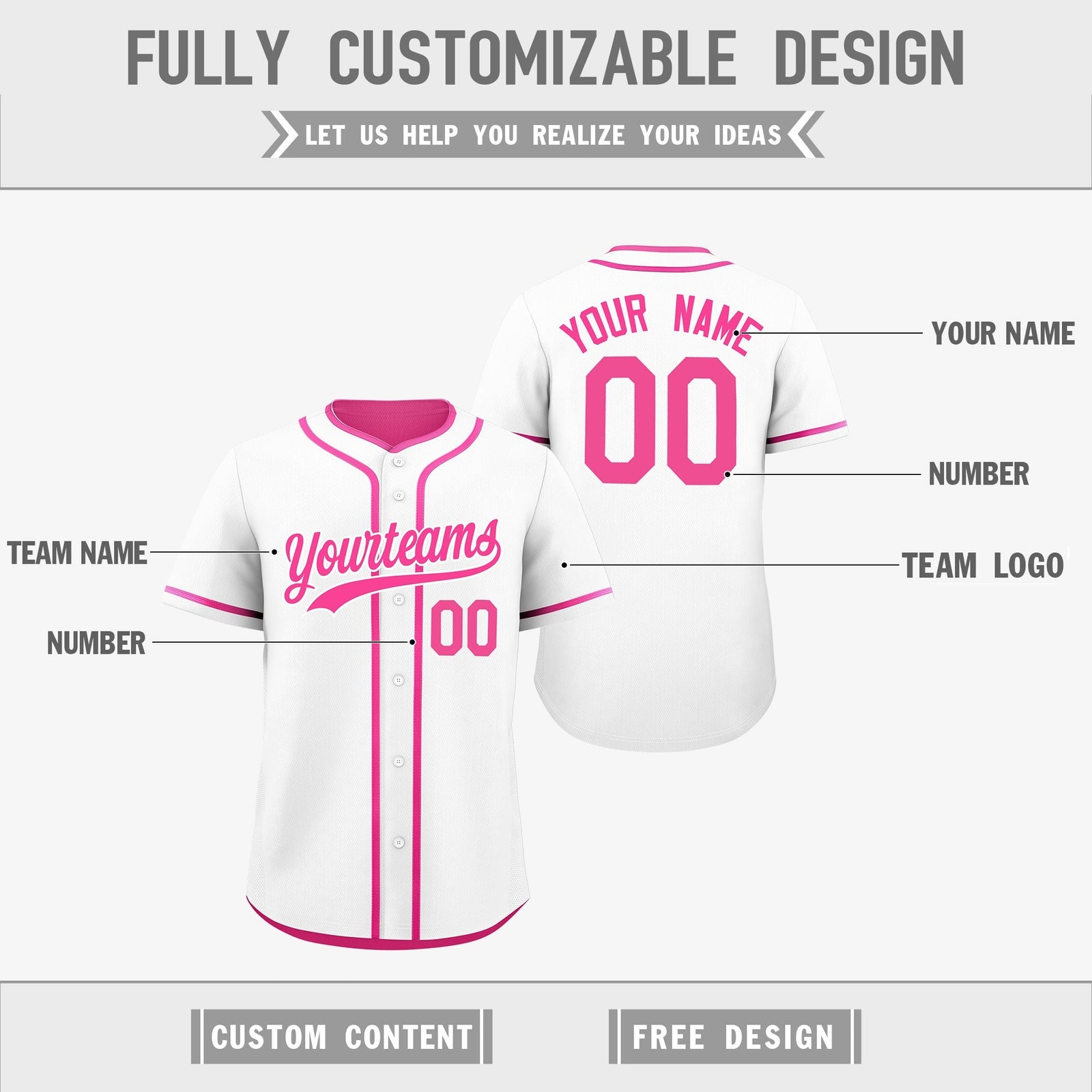Custom Pink White Reversible Classic Style Moisture-Wicking Baseball Jersey| KXKSHOP