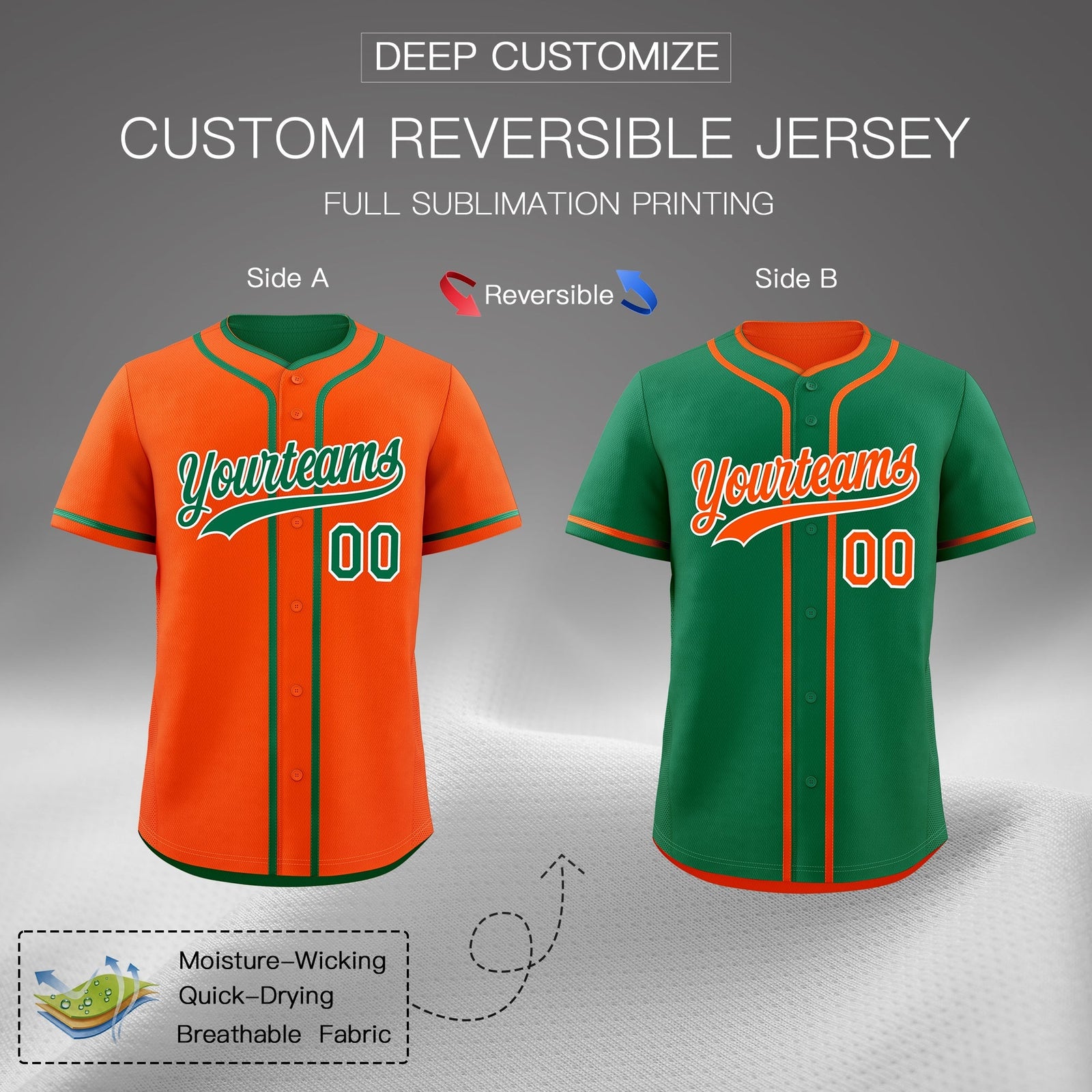 Custom Kelly Green White Reversible Classic Style Moisture-Wicking Baseball Jersey| KXKSHOP