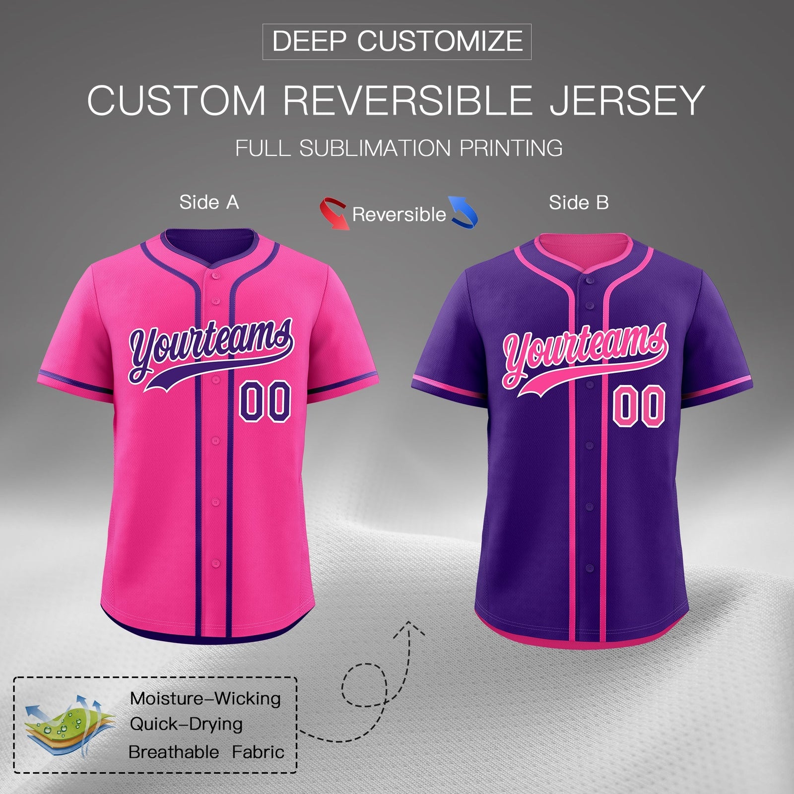 Custom Purple White Reversible Classic Style Moisture-Wicking Baseball Jersey| KXKSHOP