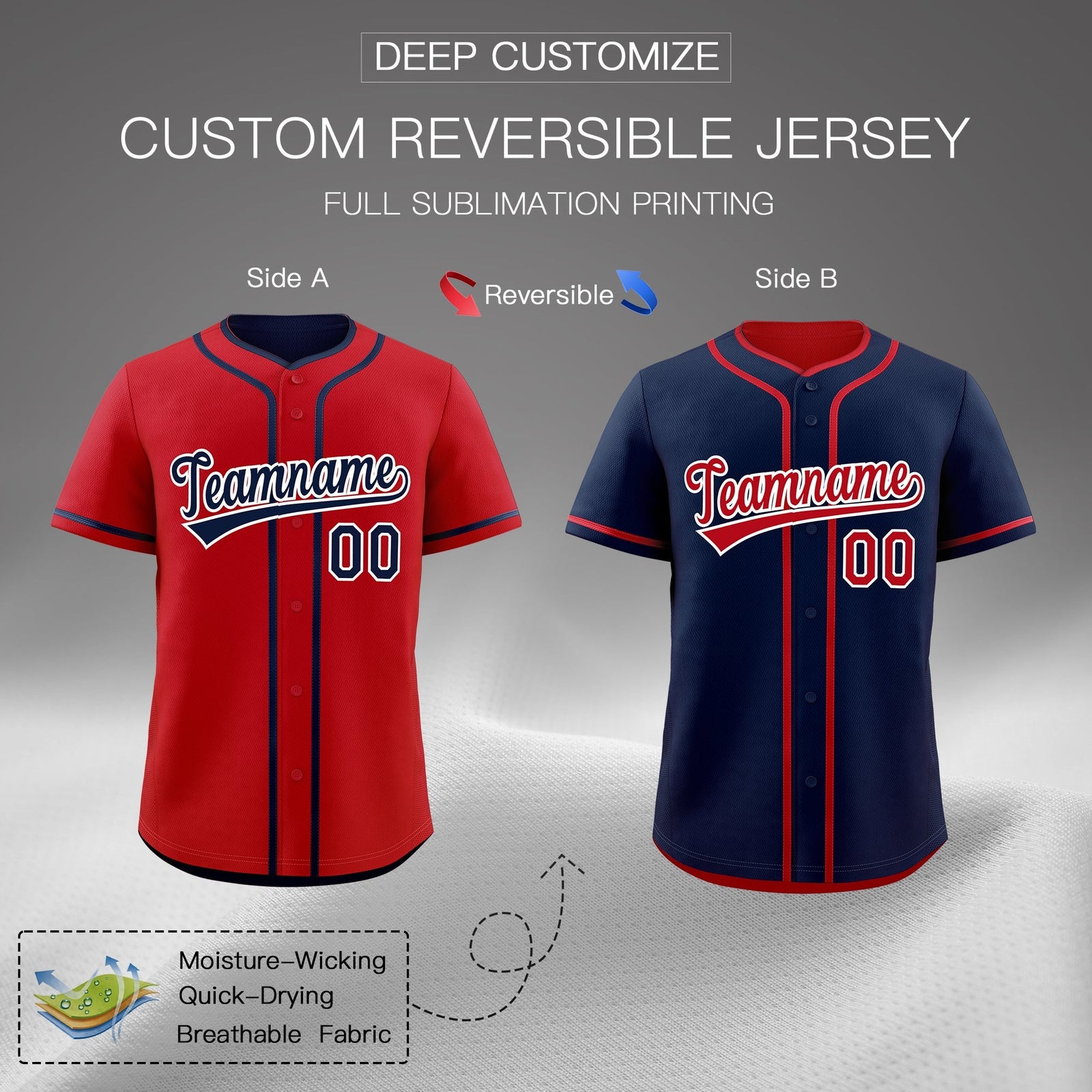 Custom Navy White Reversible Classic Style Moisture-Wicking Baseball Jersey| KXKSHOP