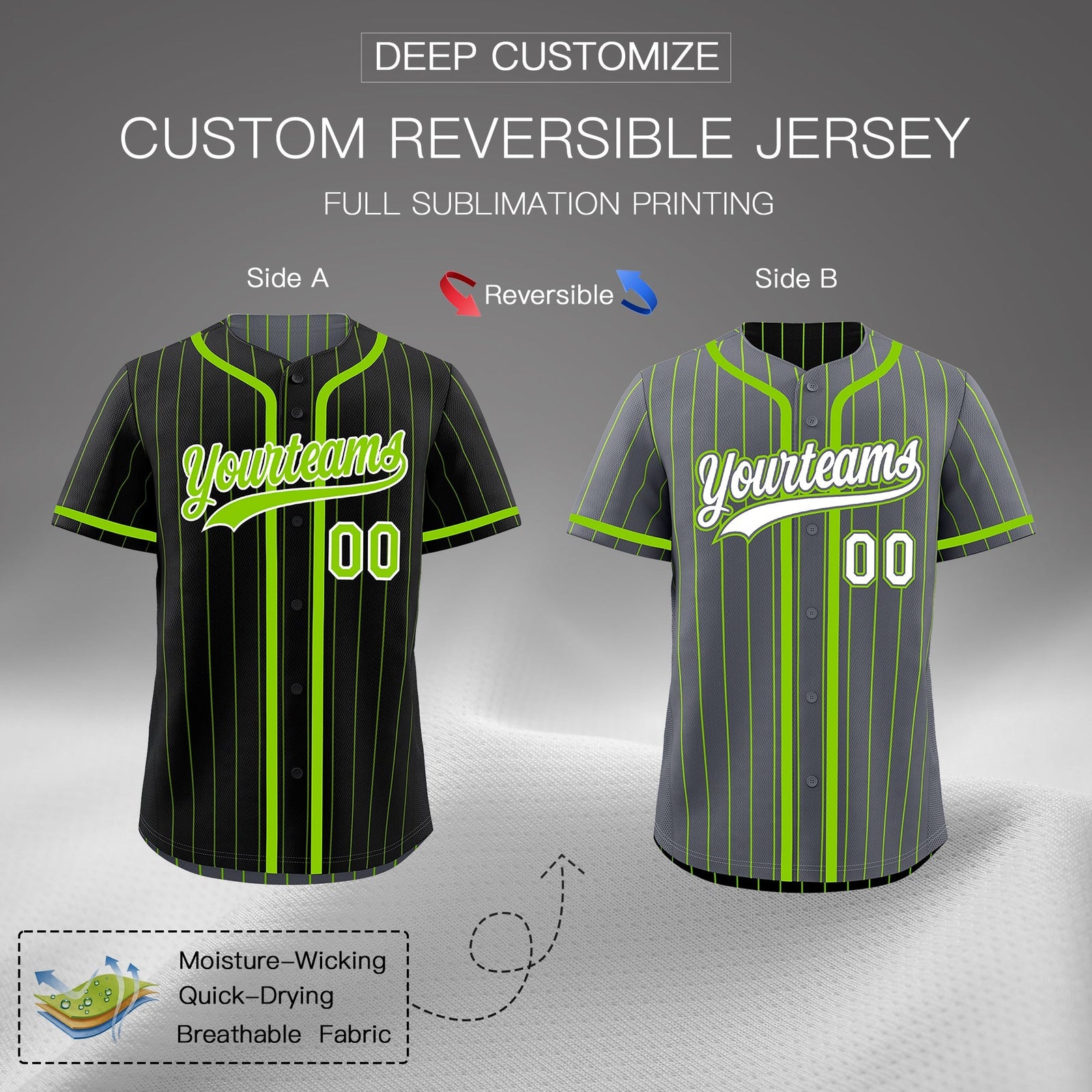 Custom Black Neon Green Reversible Gradient Fashion Lightweight Baseball Jersey| KXKSHOP