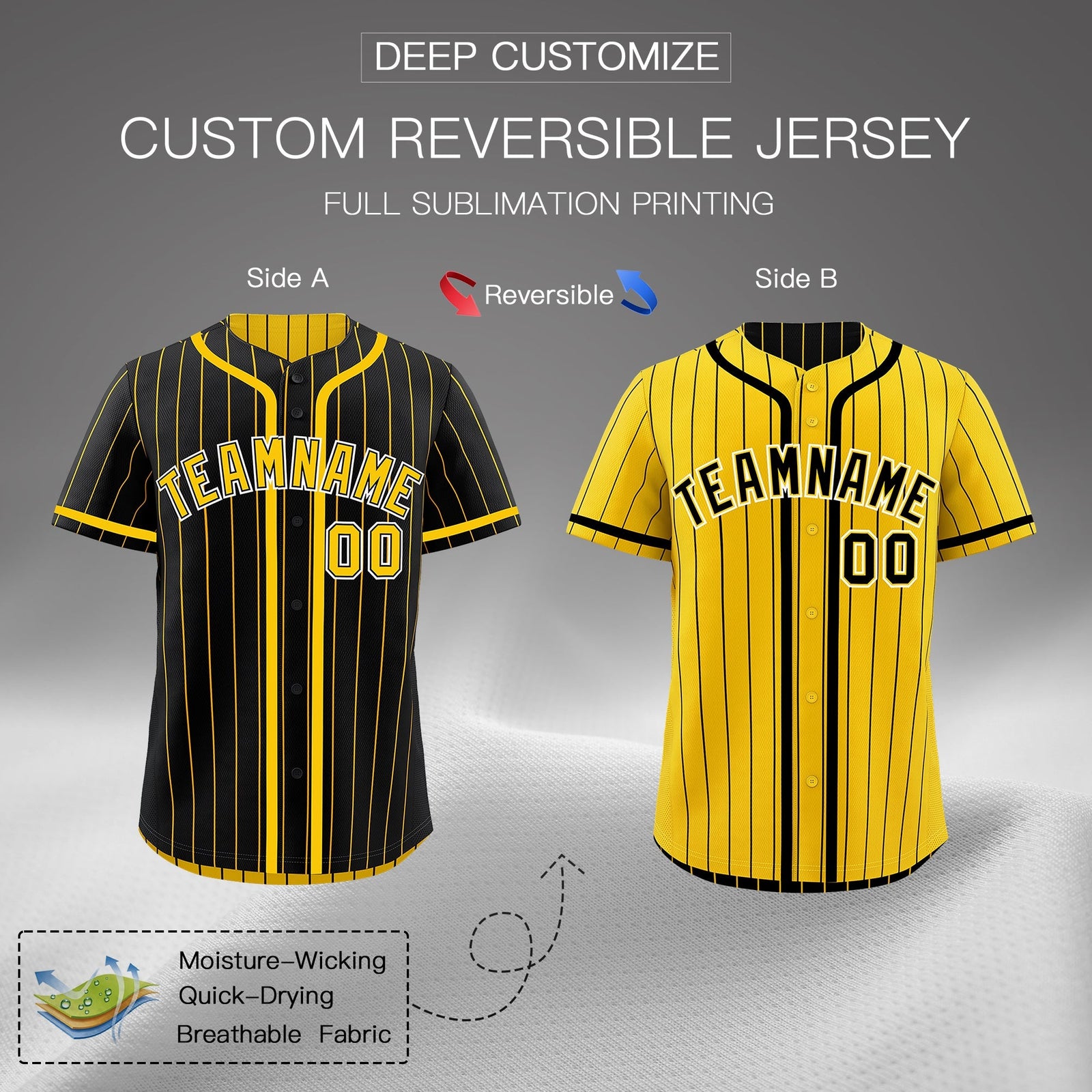 Custom Black Yellow Reversible Gradient Fashion Breathable Baseball Jersey| KXKSHOP