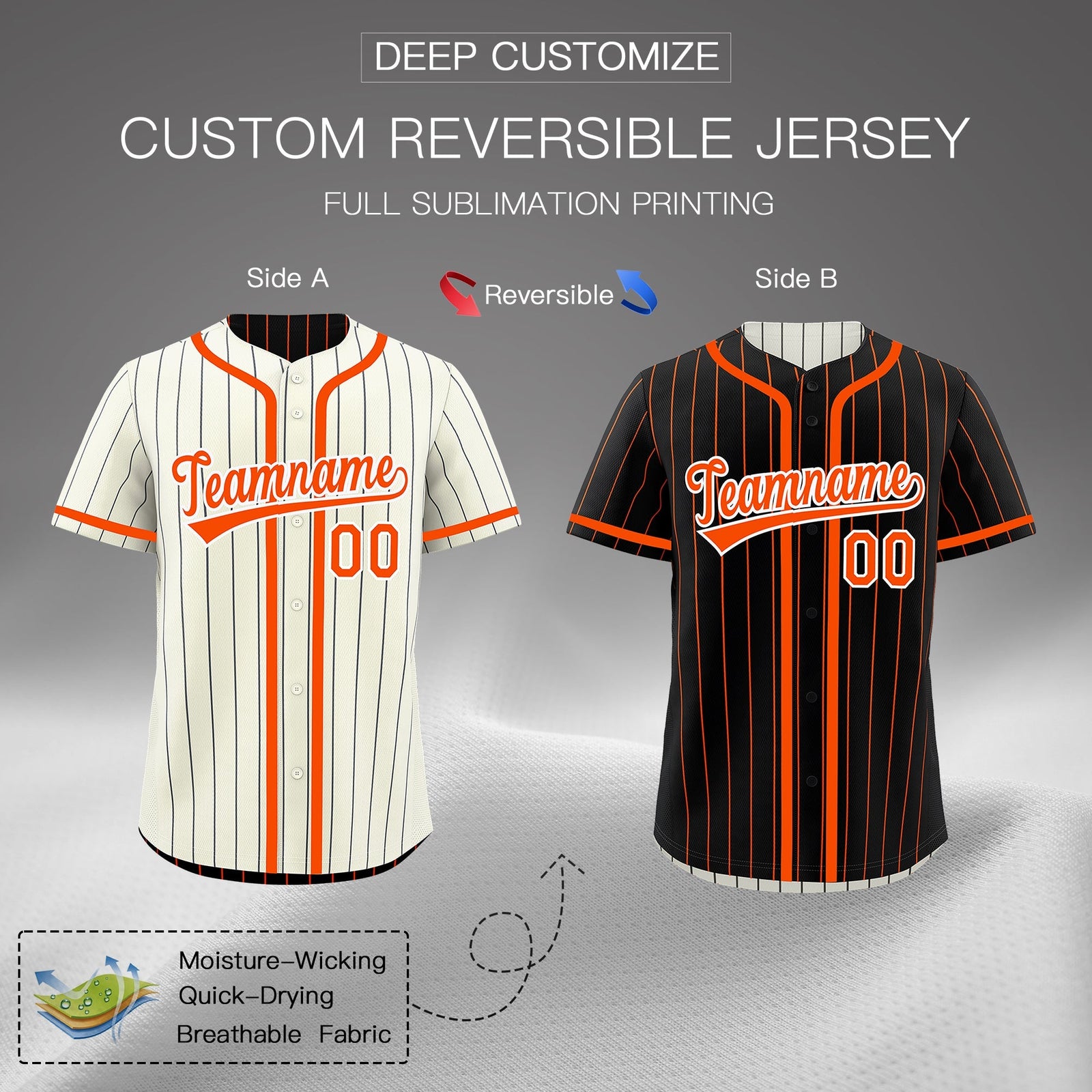 Custom Cream Black Orange Reversible Gradient Fashion Breathable Baseball Jersey| KXKSHOP
