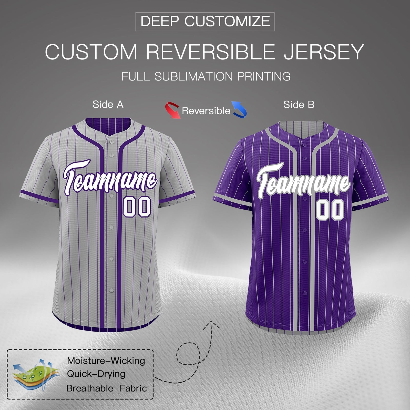 Custom Gray Purple Reversible Gradient Fashion Lightweight Baseball Jersey| KXKSHOP