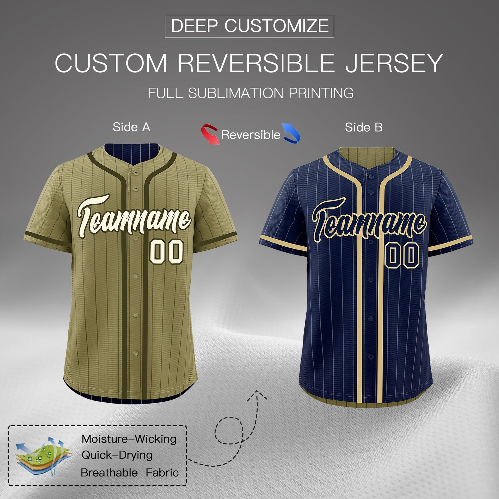 Custom Navy Olive Reversible Gradient Fashion Lightweight Baseball Jersey| KXKSHOP