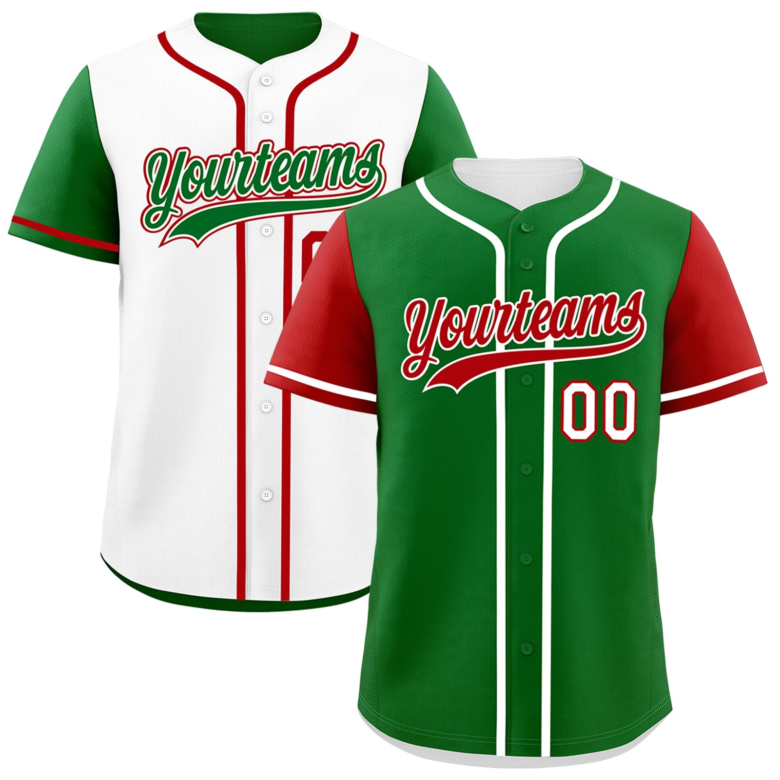 Custom Kelly Green White Red Reversible Raglan Sleeves Baseball Jersey| KXKSHOP