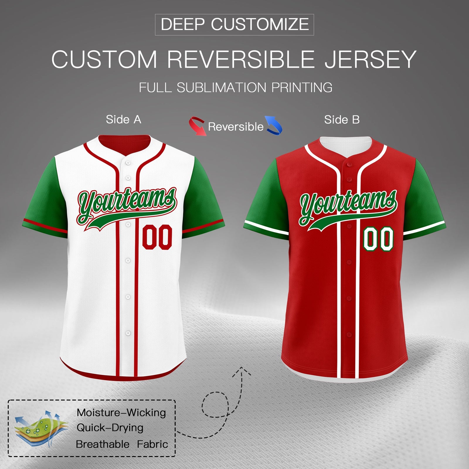 Custom White Red Reversible Raglan Sleeves Baseball Jersey| KXKSHOP