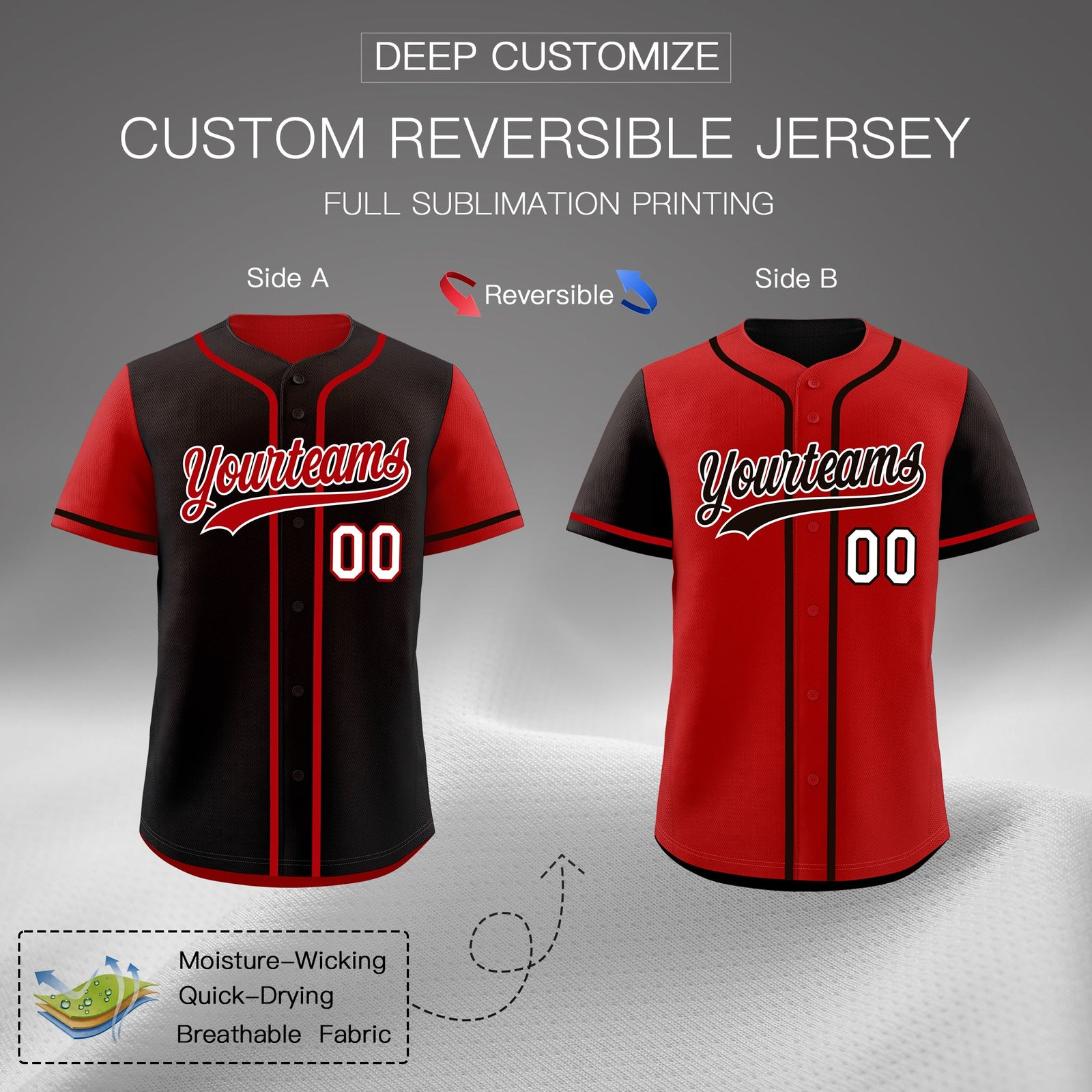 Custom Red Black Reversible Raglan Sleeves Baseball Jersey| KXKSHOP