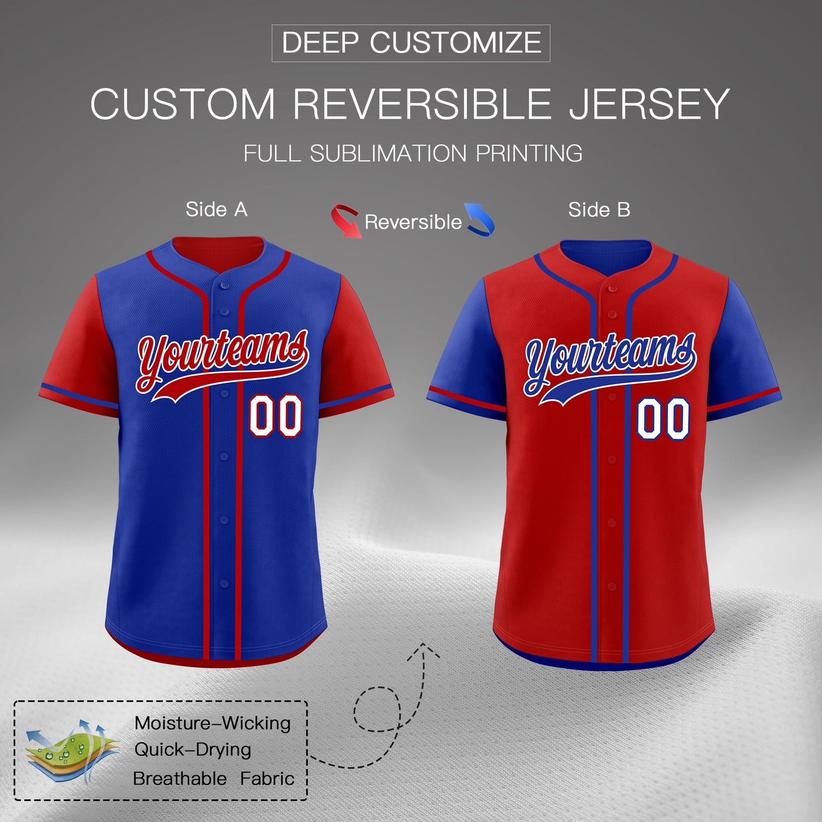 Custom Red Blue Reversible Raglan Sleeves Baseball Jersey| KXKSHOP
