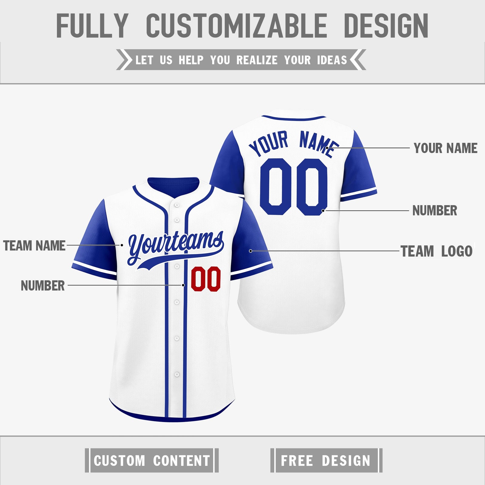 Custom Royal Blue White Reversible Raglan Sleeves Baseball Jersey| KXKSHOP