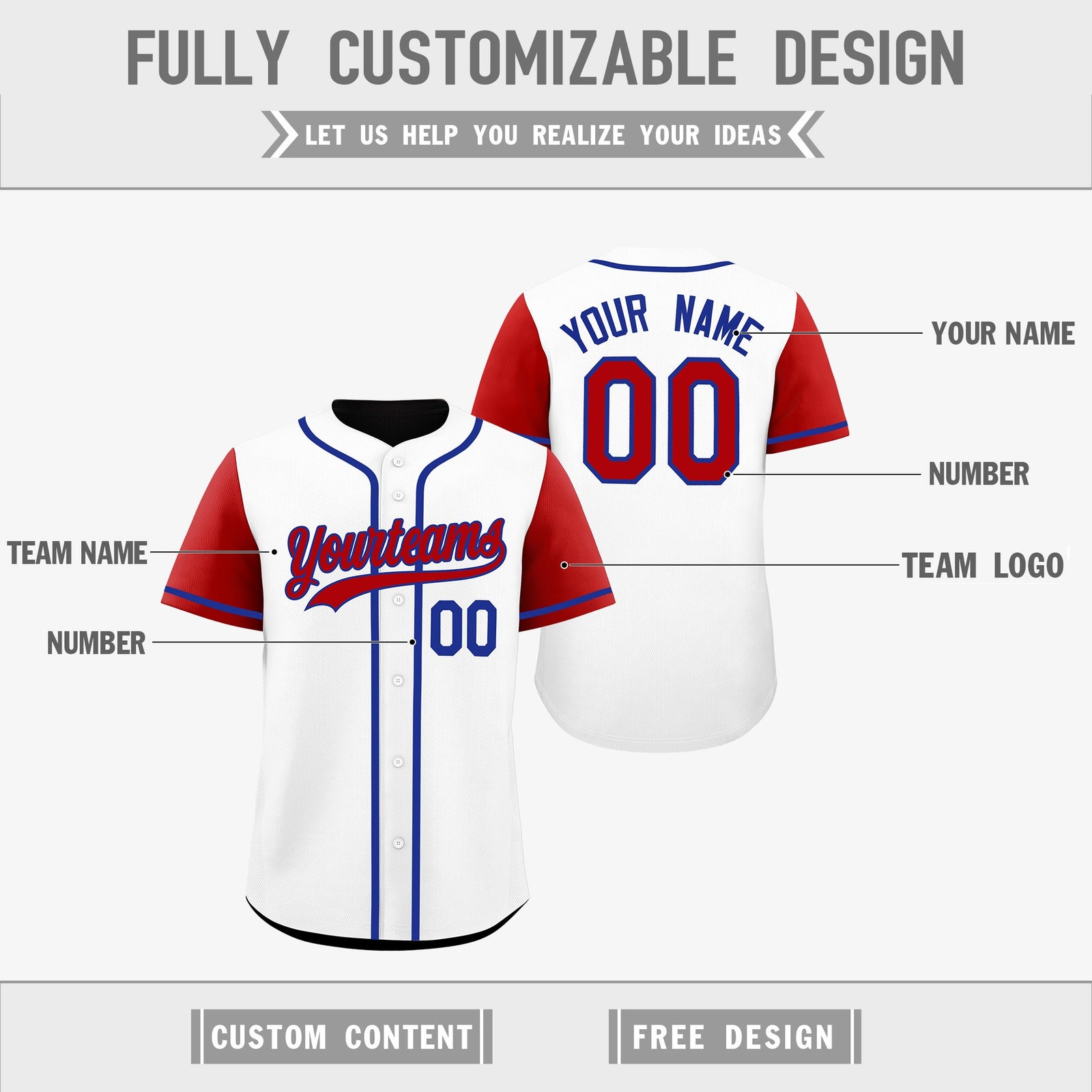 Custom White Black Royal Blue Reversible Raglan Sleeves Baseball Jersey| KXKSHOP