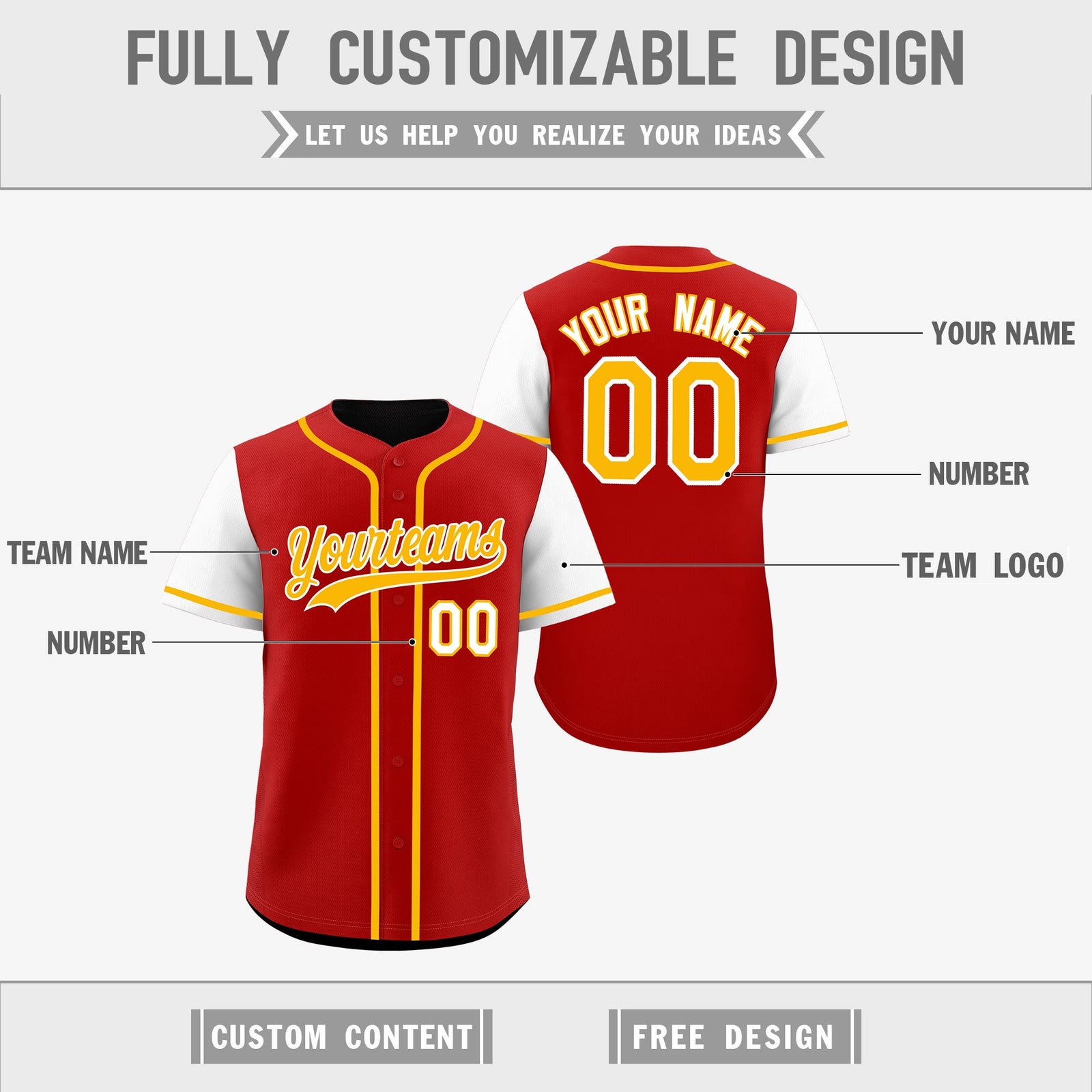 Custom Red Black Yellow Reversible Raglan Sleeves Baseball Jersey| KXKSHOP