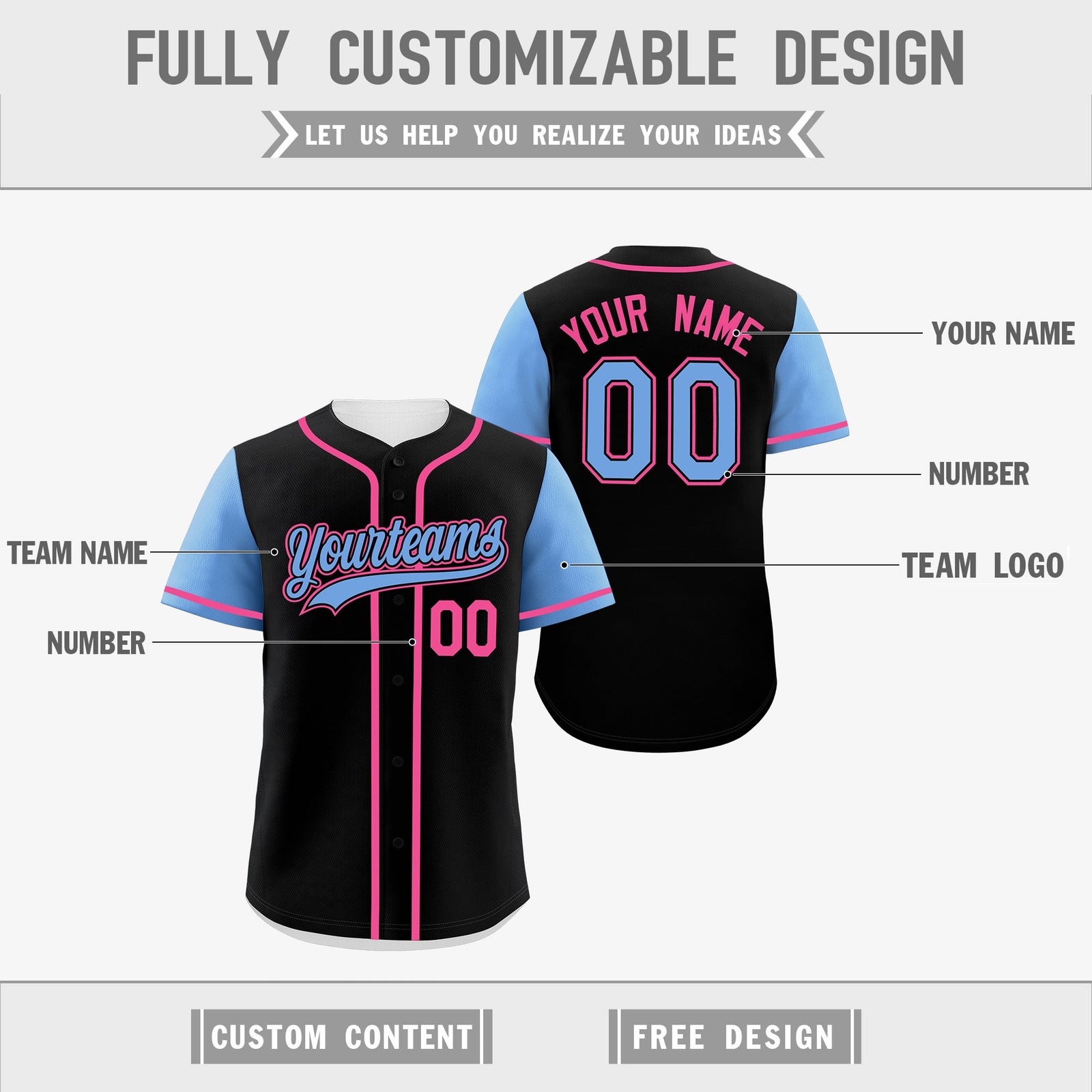 Custom Light Blue Black Yellow Reversible Raglan Sleeves Baseball Jersey| KXKSHOP
