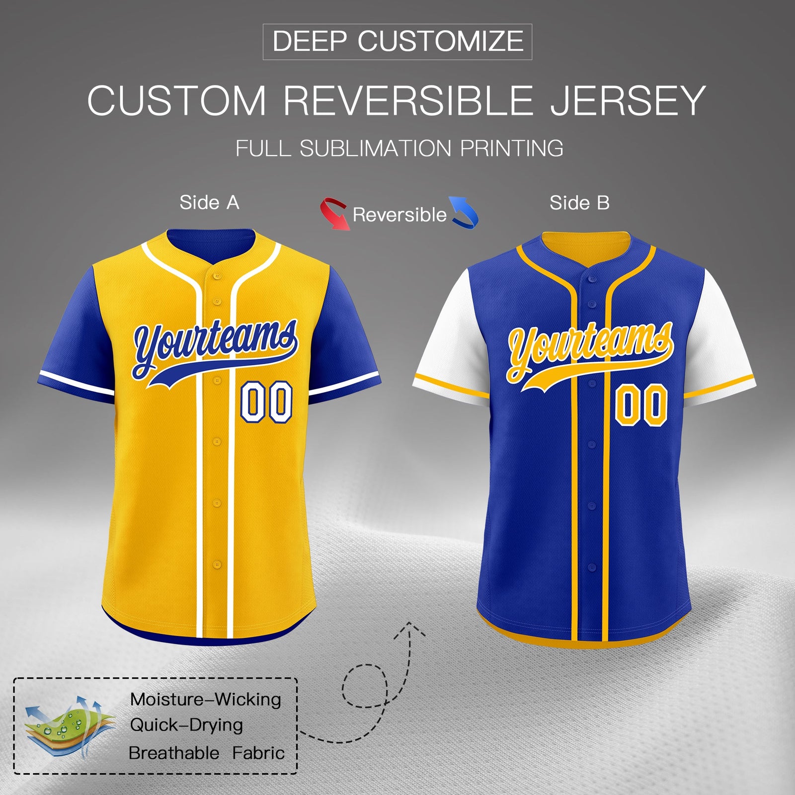 Custom Crimson Navy Yellow Reversible Raglan Sleeves Baseball Jersey| KXKSHOP