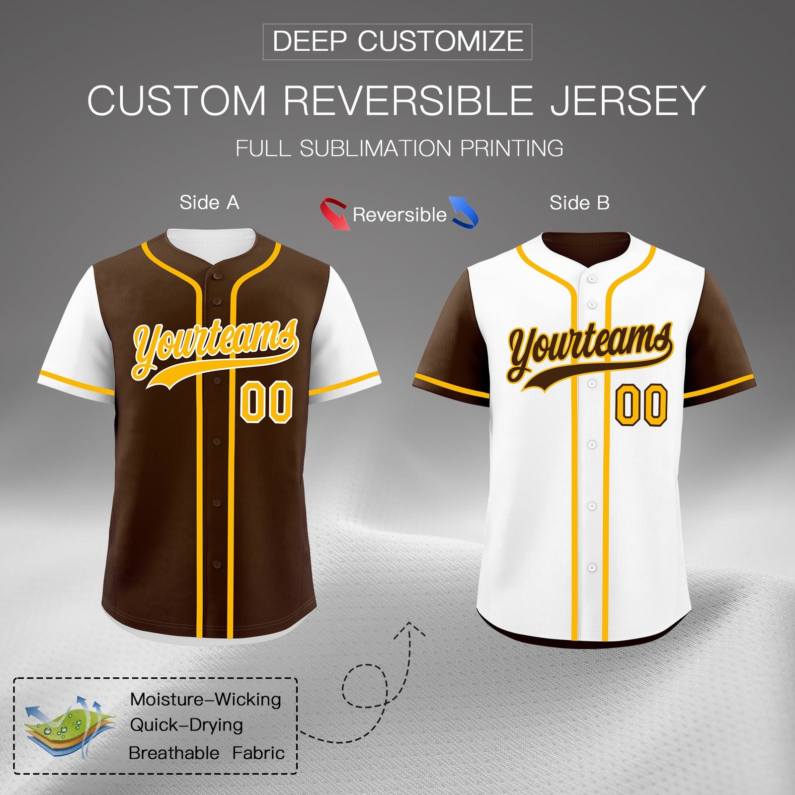 Custom Brown White Orange Reversible Raglan Sleeves Baseball Jersey| KXKSHOP