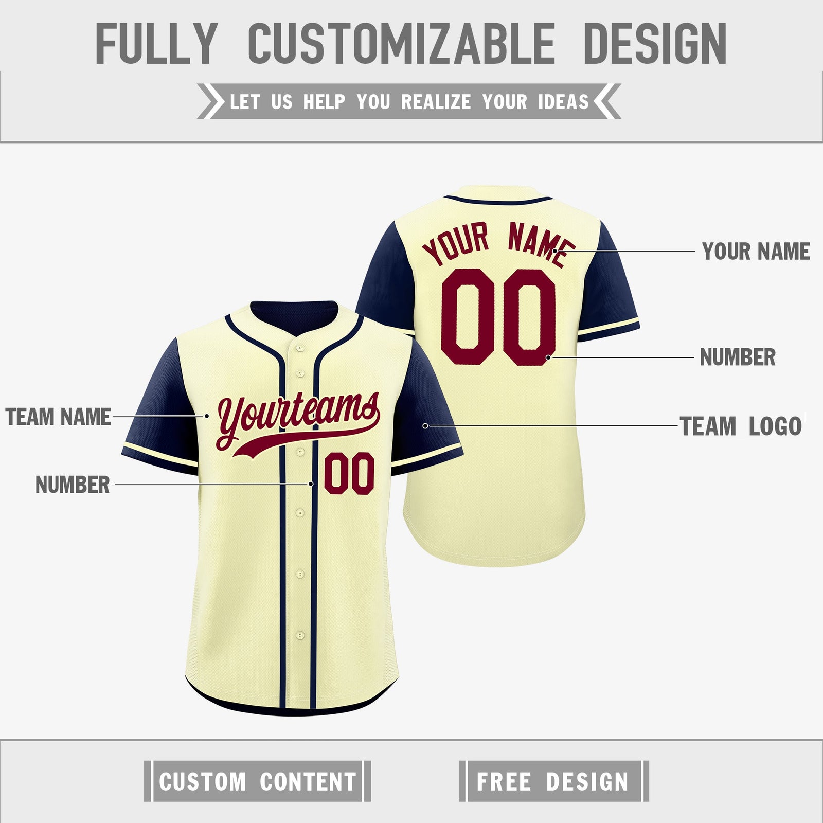 Custom Cream Black Reversible Raglan Sleeves Baseball Jersey| KXKSHOP