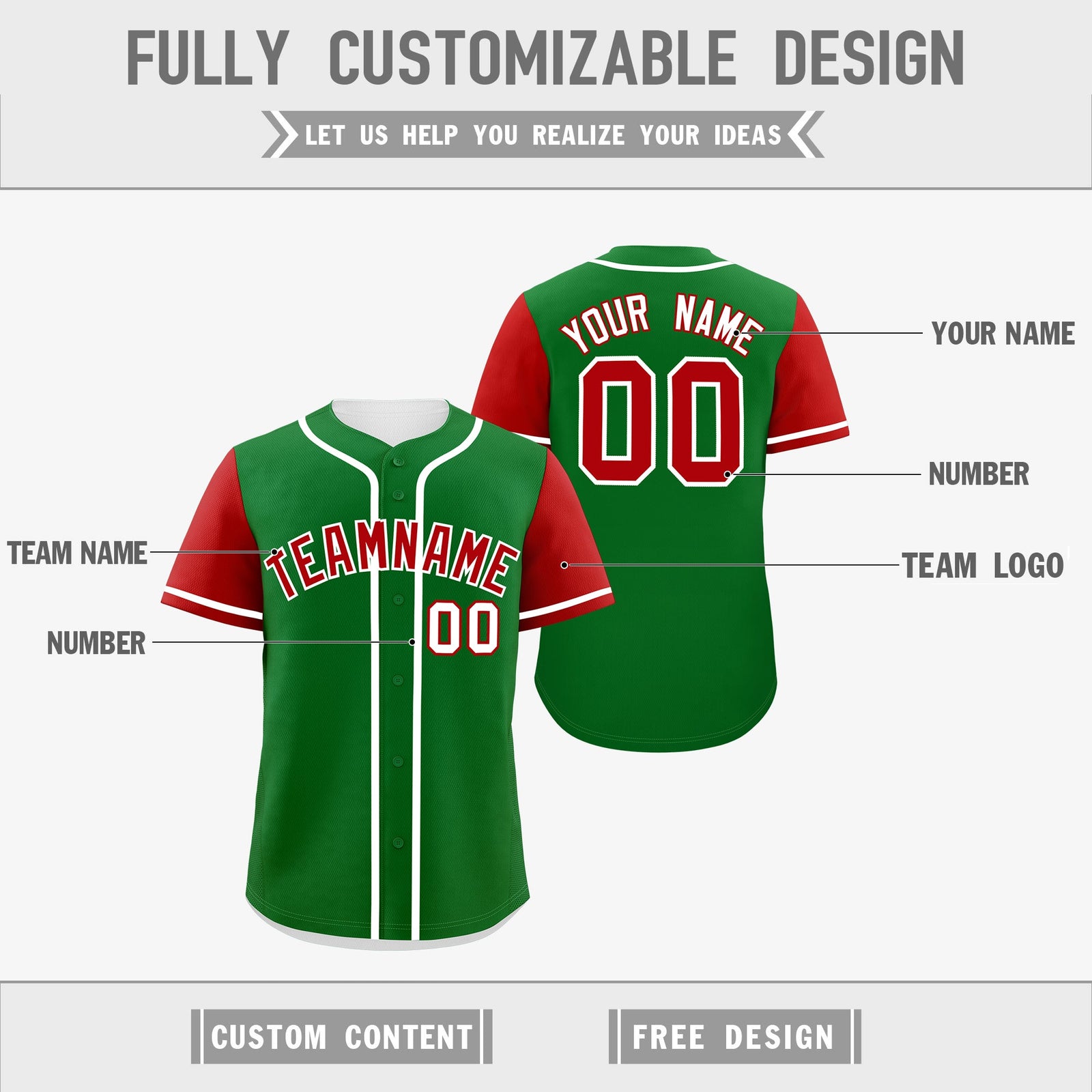 Custom Kelly Green White Red Reversible Raglan Sleeves Baseball Jersey| KXKSHOP