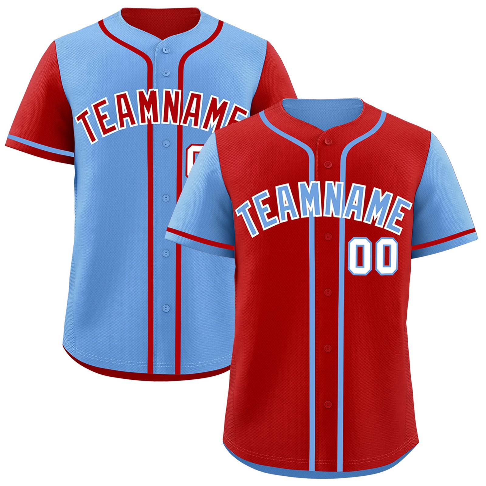 Custom Light Blue Red Reversible Raglan Sleeves Baseball Jersey| KXKSHOP
