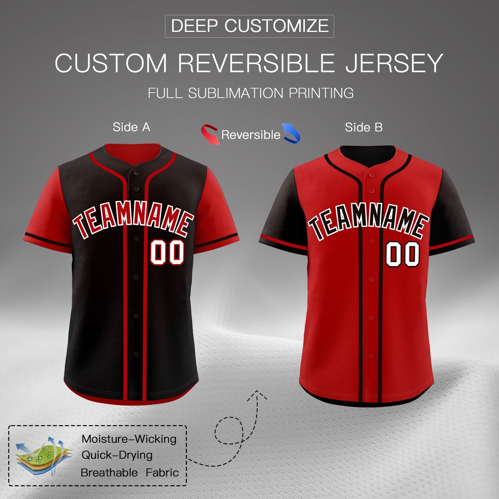 Custom Red Black Reversible Raglan Sleeves Baseball Jersey| KXKSHOP