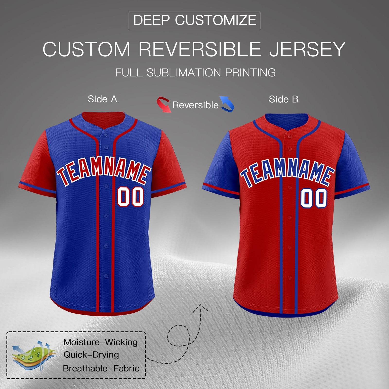 Custom Red Blue Reversible Raglan Sleeves Baseball Jersey| KXKSHOP