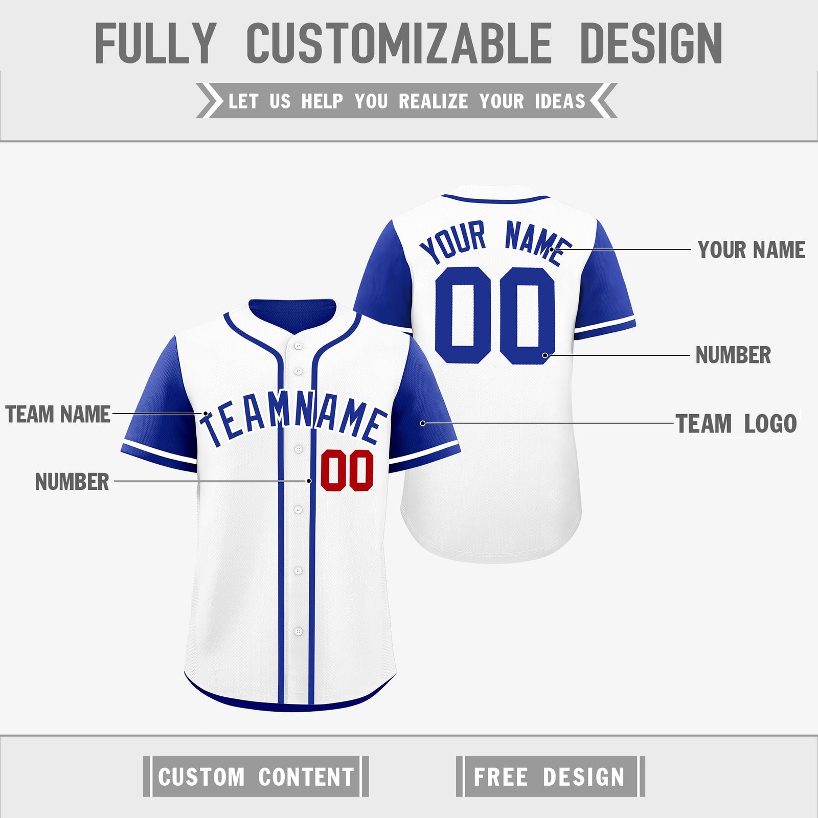 Custom Royal Blue White Reversible Raglan Sleeves Baseball Jersey| KXKSHOP