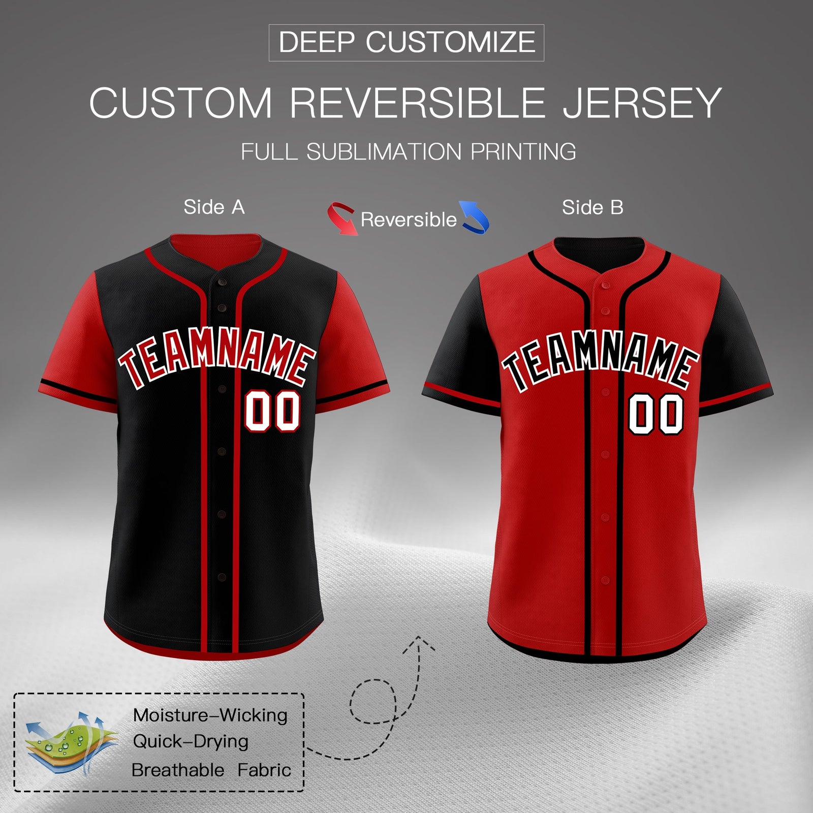 Custom Red Black Reversible Raglan Sleeves Baseball Jersey| KXKSHOP