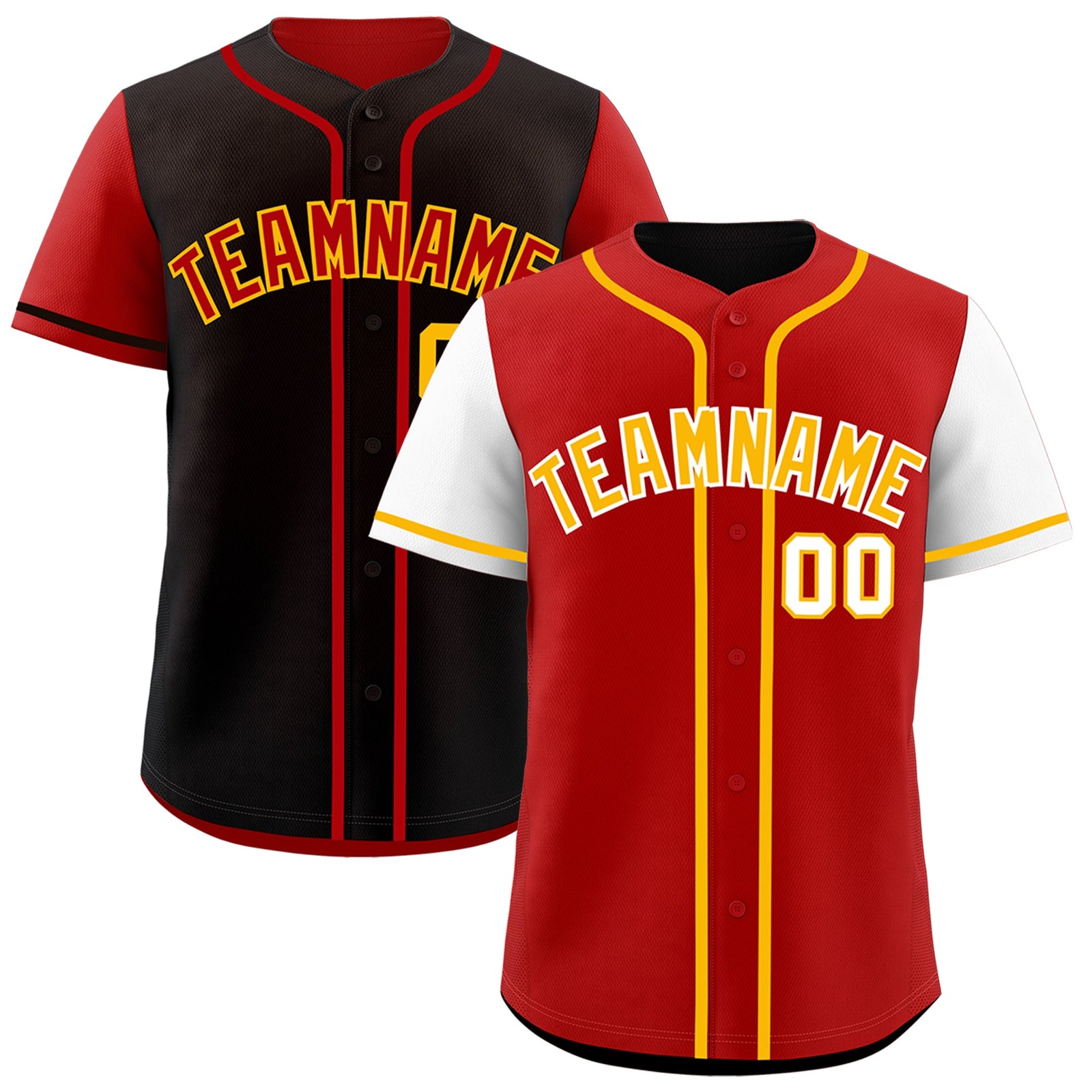 Custom Red Black Yellow Reversible Raglan Sleeves Baseball Jersey| KXKSHOP