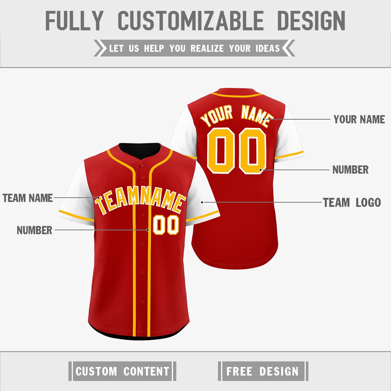 Custom Red Black Yellow Reversible Raglan Sleeves Baseball Jersey| KXKSHOP