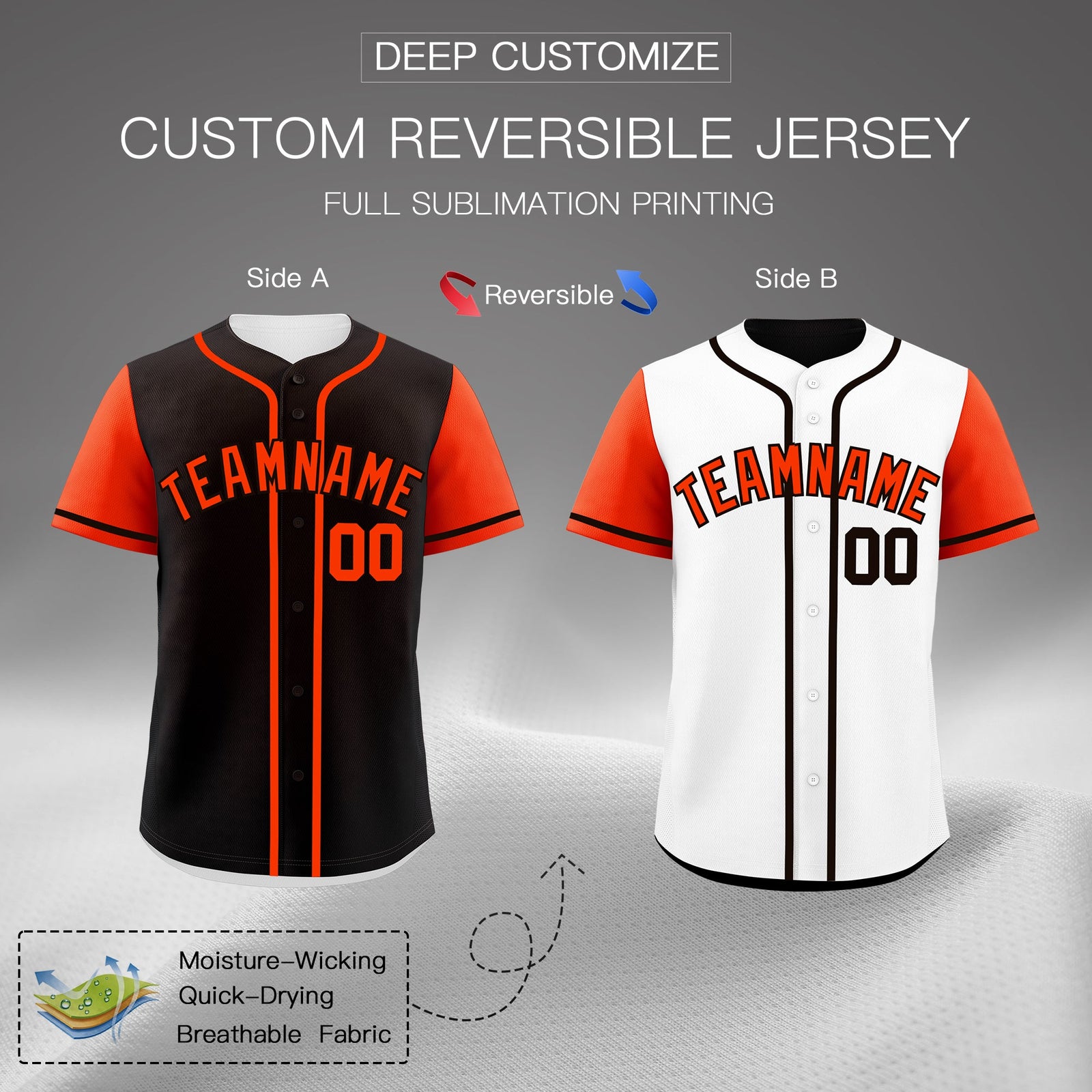 Custom Black White Orange Reversible Raglan Sleeves Baseball Jersey| KXKSHOP