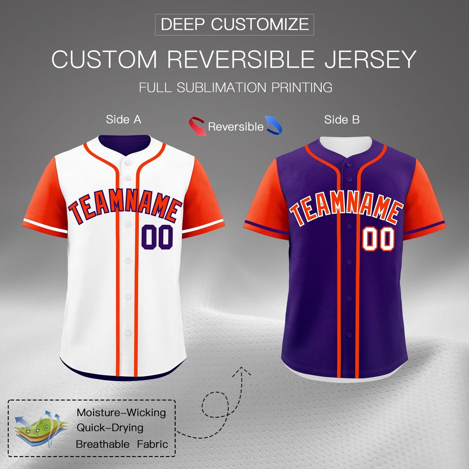 Custom Purple White Reversible Raglan Sleeves Baseball Jersey| KXKSHOP