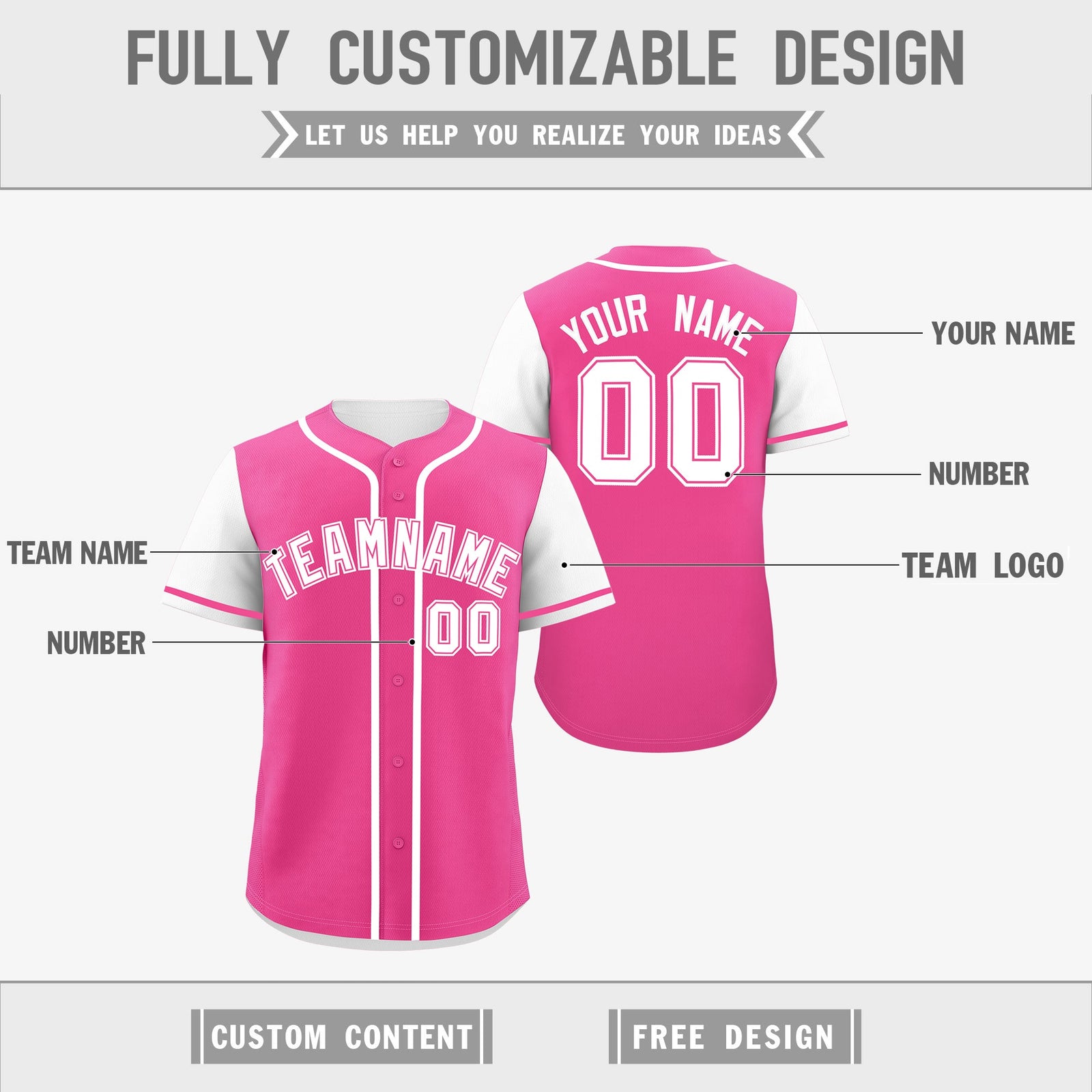 Custom Black White Pink Reversible Raglan Sleeves Baseball Jersey| KXKSHOP