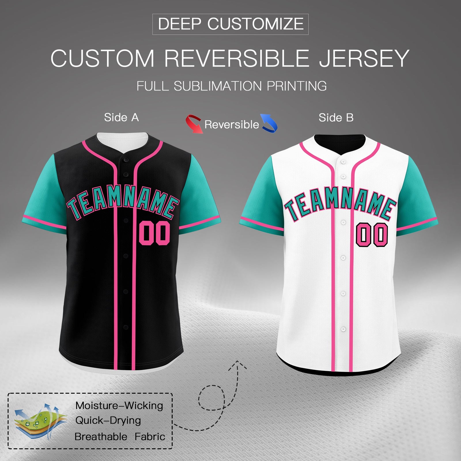 Custom Black White Pink Reversible Raglan Sleeves Baseball Jersey| KXKSHOP