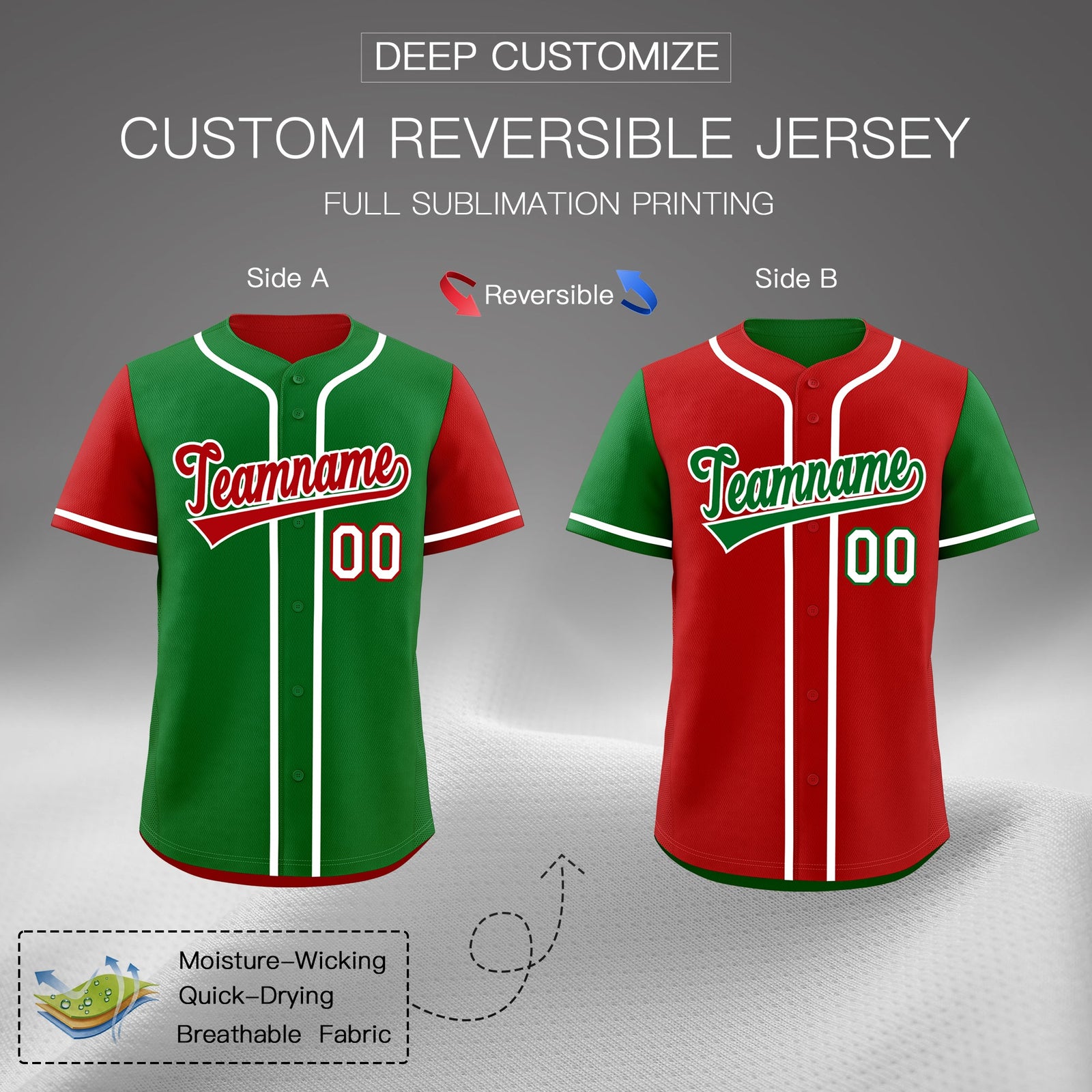 Custom Kelly Green Red Reversible Raglan Sleeves Baseball Jersey| KXKSHOP