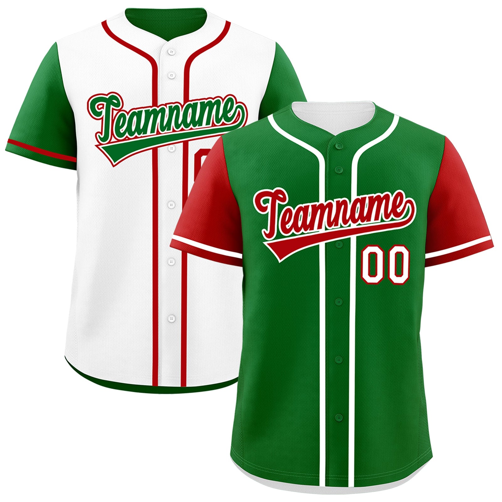 Custom Kelly Green White Red Reversible Raglan Sleeves Baseball Jersey| KXKSHOP