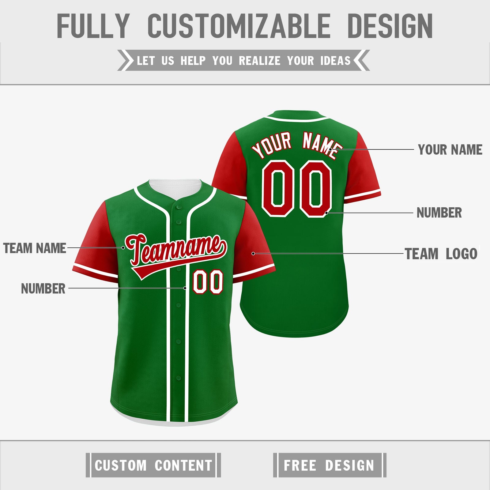 Custom Kelly Green White Red Reversible Raglan Sleeves Baseball Jersey| KXKSHOP