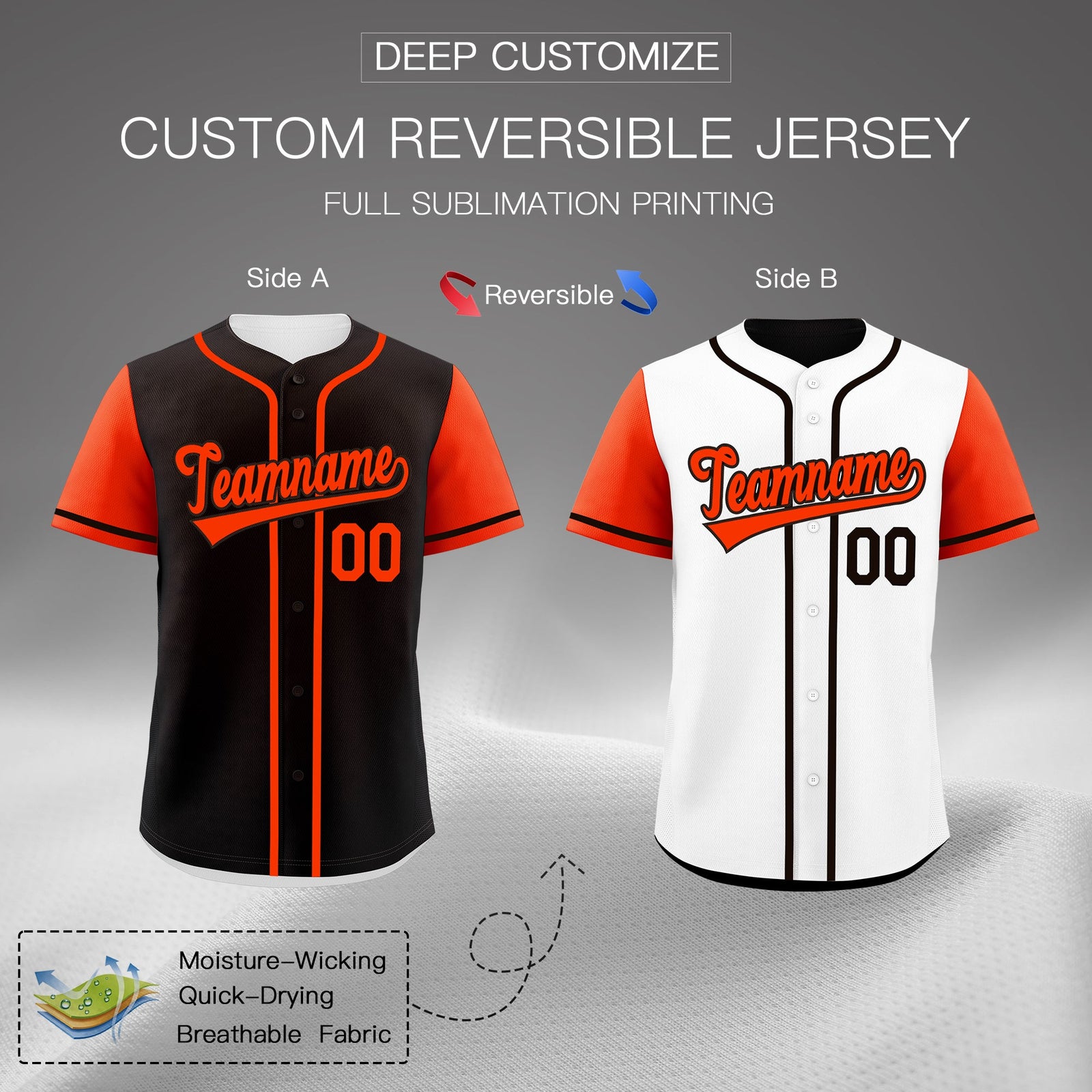 Custom Black White Orange Reversible Raglan Sleeves Baseball Jersey| KXKSHOP