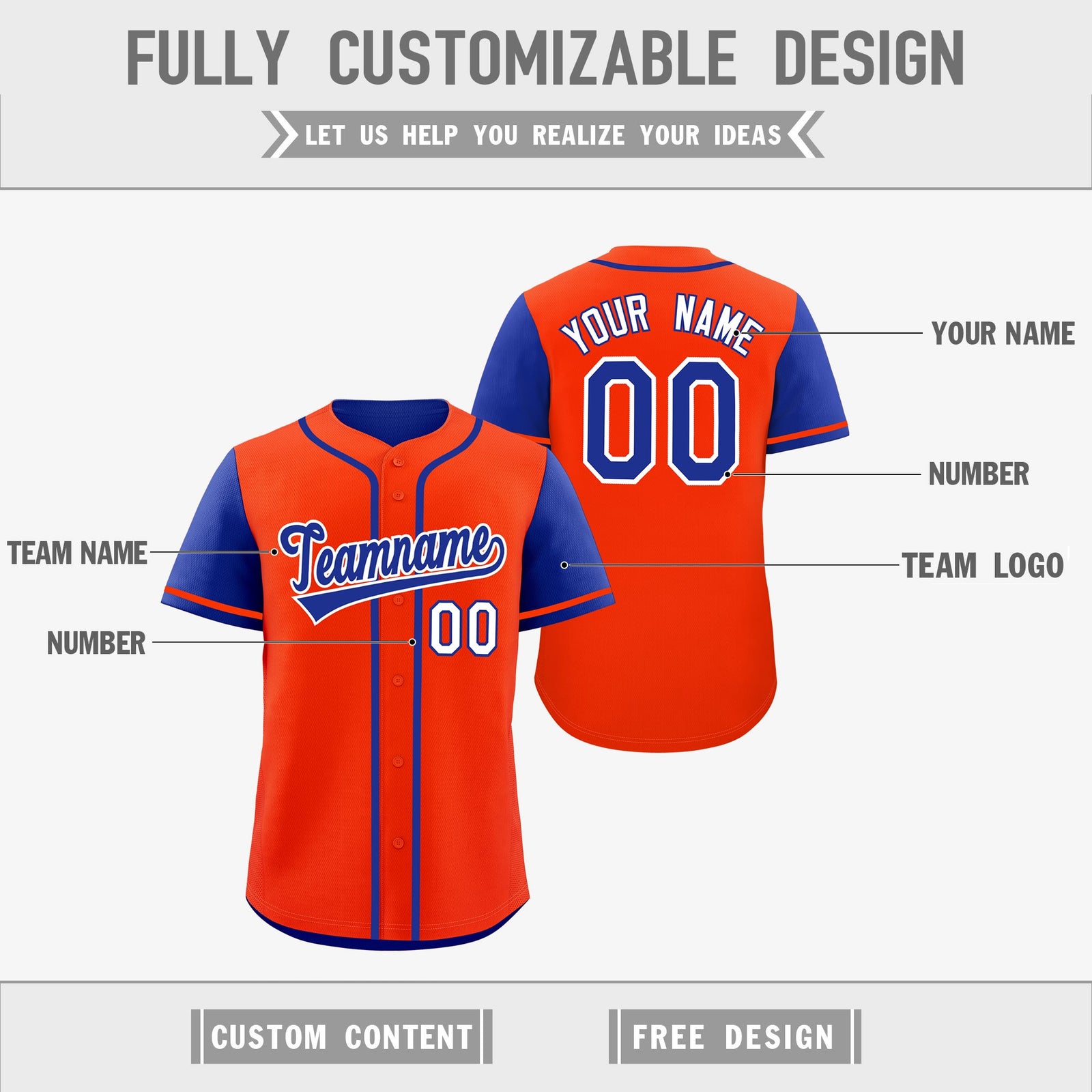 Custom Royal Blue Orange Reversible Raglan Sleeves Baseball Jersey| KXKSHOP