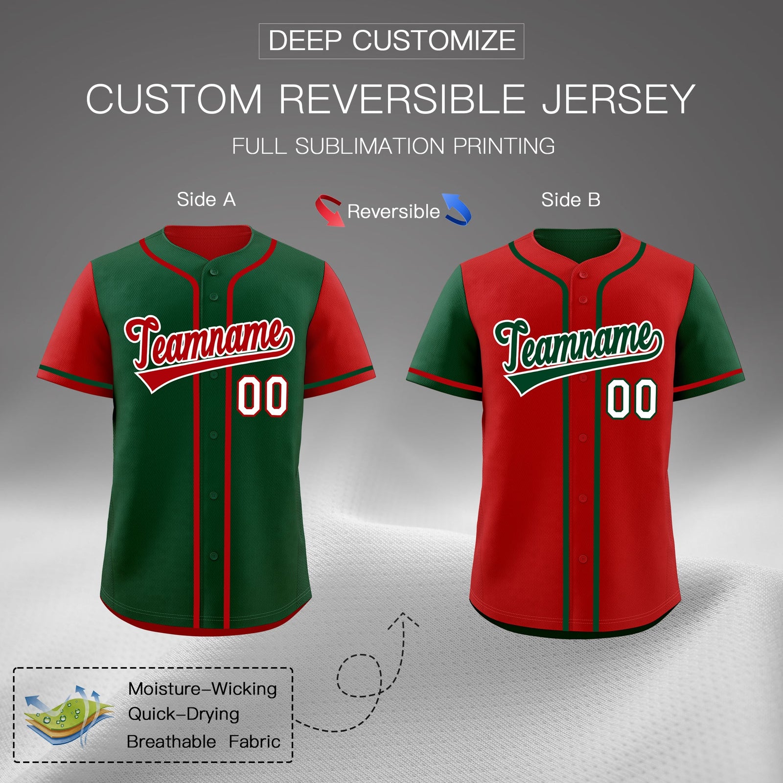 Custom Red Kelly Green Reversible Raglan Sleeves Baseball Jersey| KXKSHOP