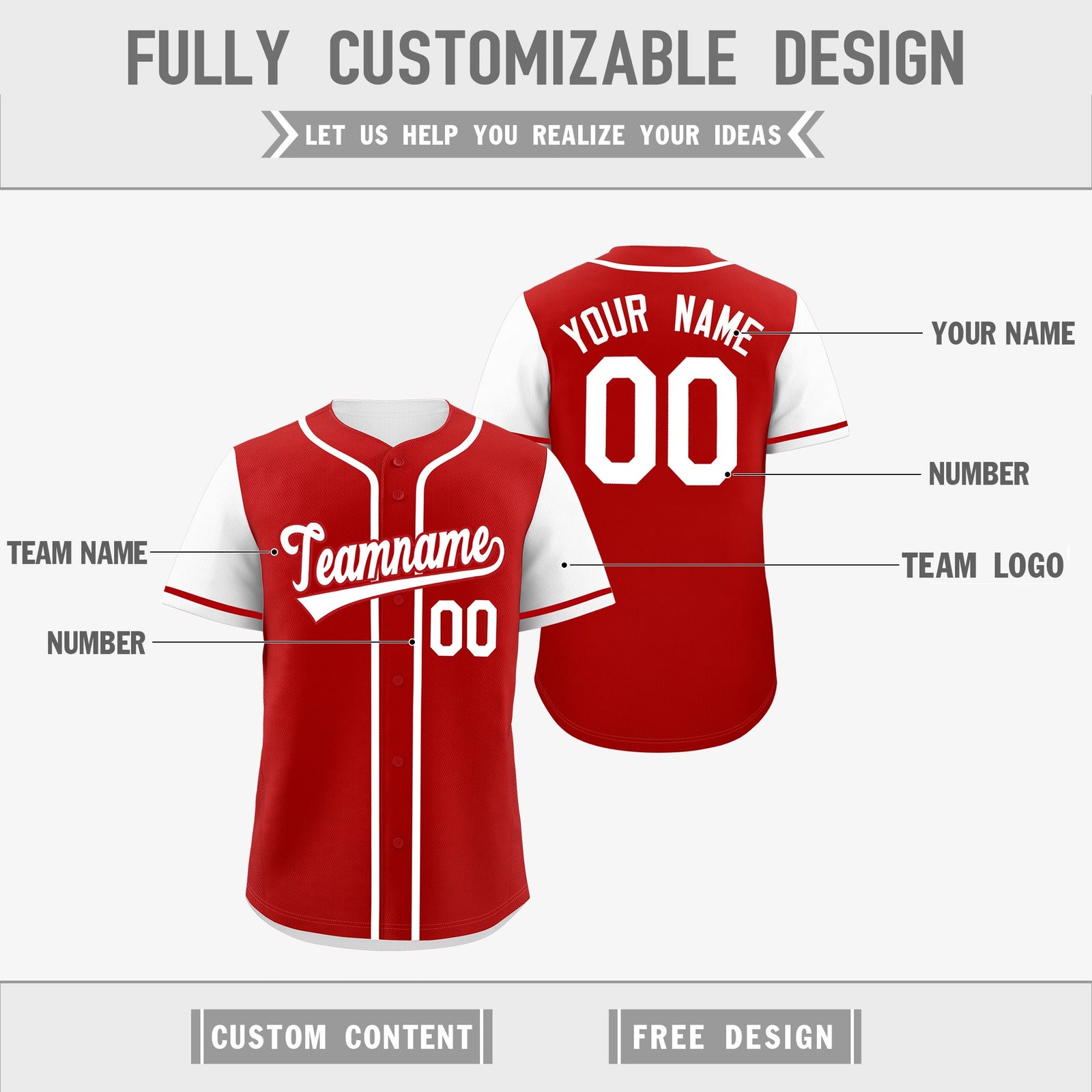 Custom White Red Reversible Raglan Sleeves Baseball Jersey| KXKSHOP