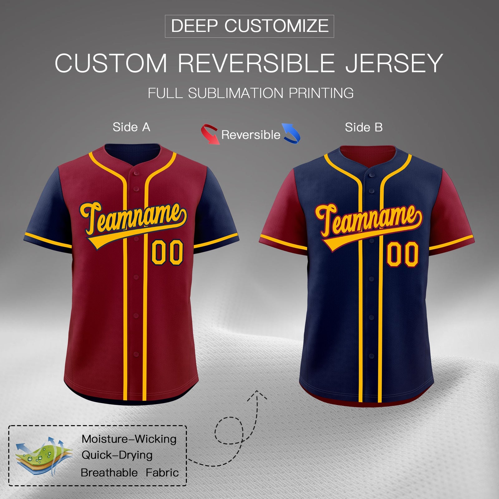 Custom Crimson Navy White Reversible Raglan Sleeves Baseball Jersey| KXKSHOP